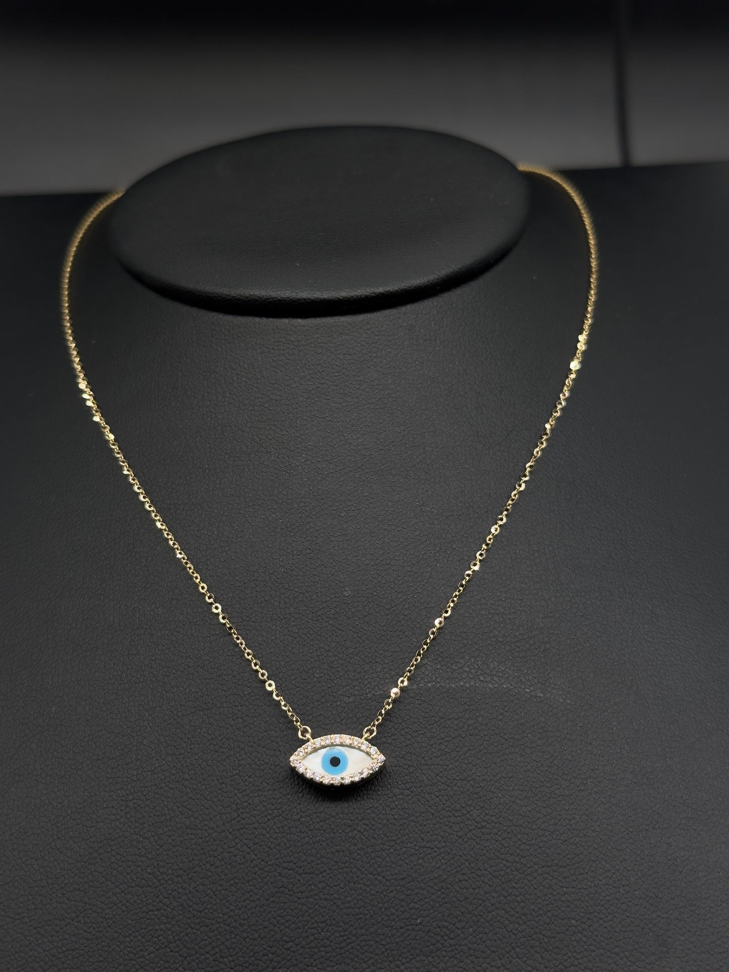 14K Gold Evil Eye Necklace with CZ Stones – Protective Pendant