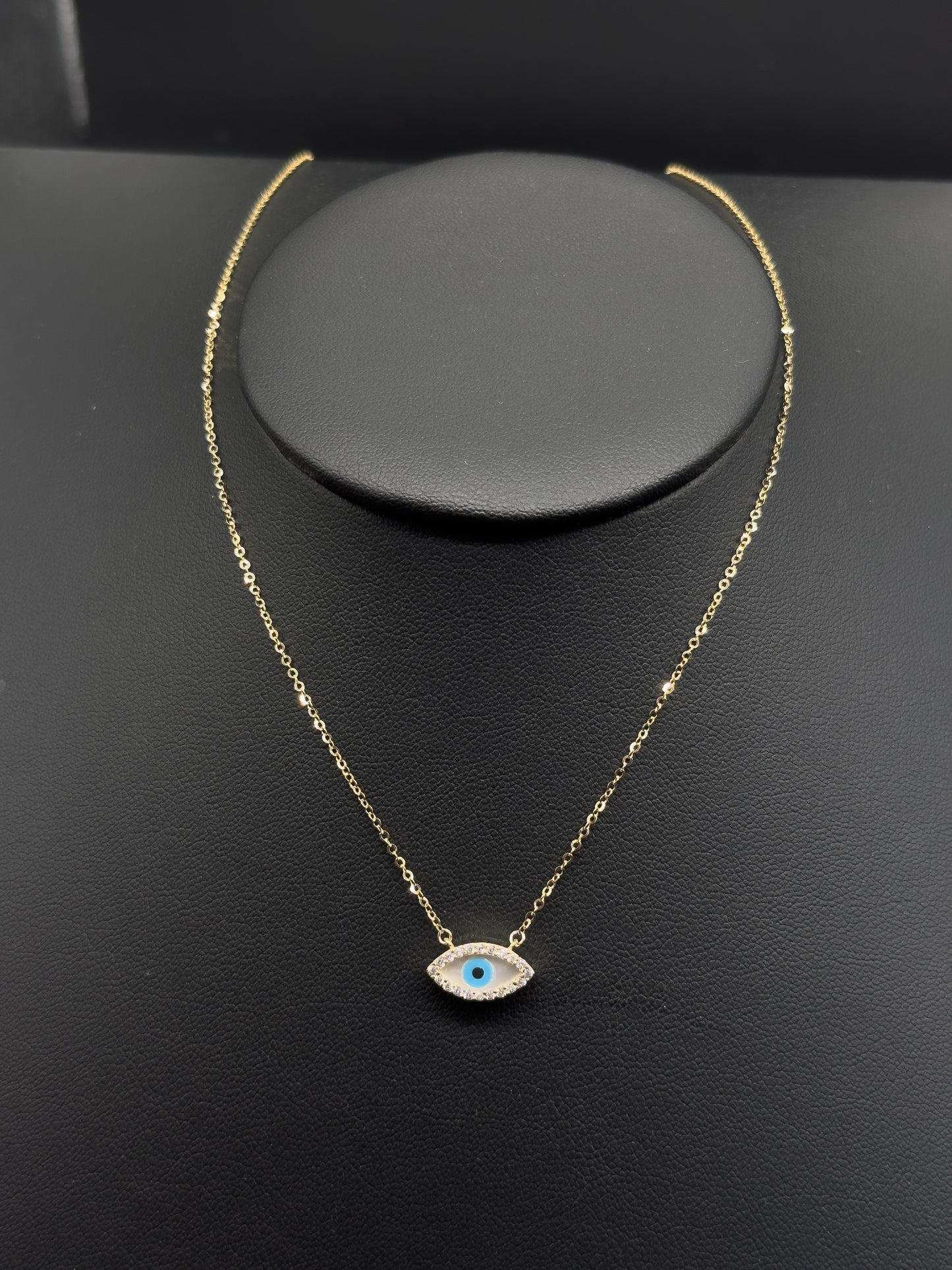 14K Gold Evil Eye Necklace with CZ Stones – Protective Pendant
