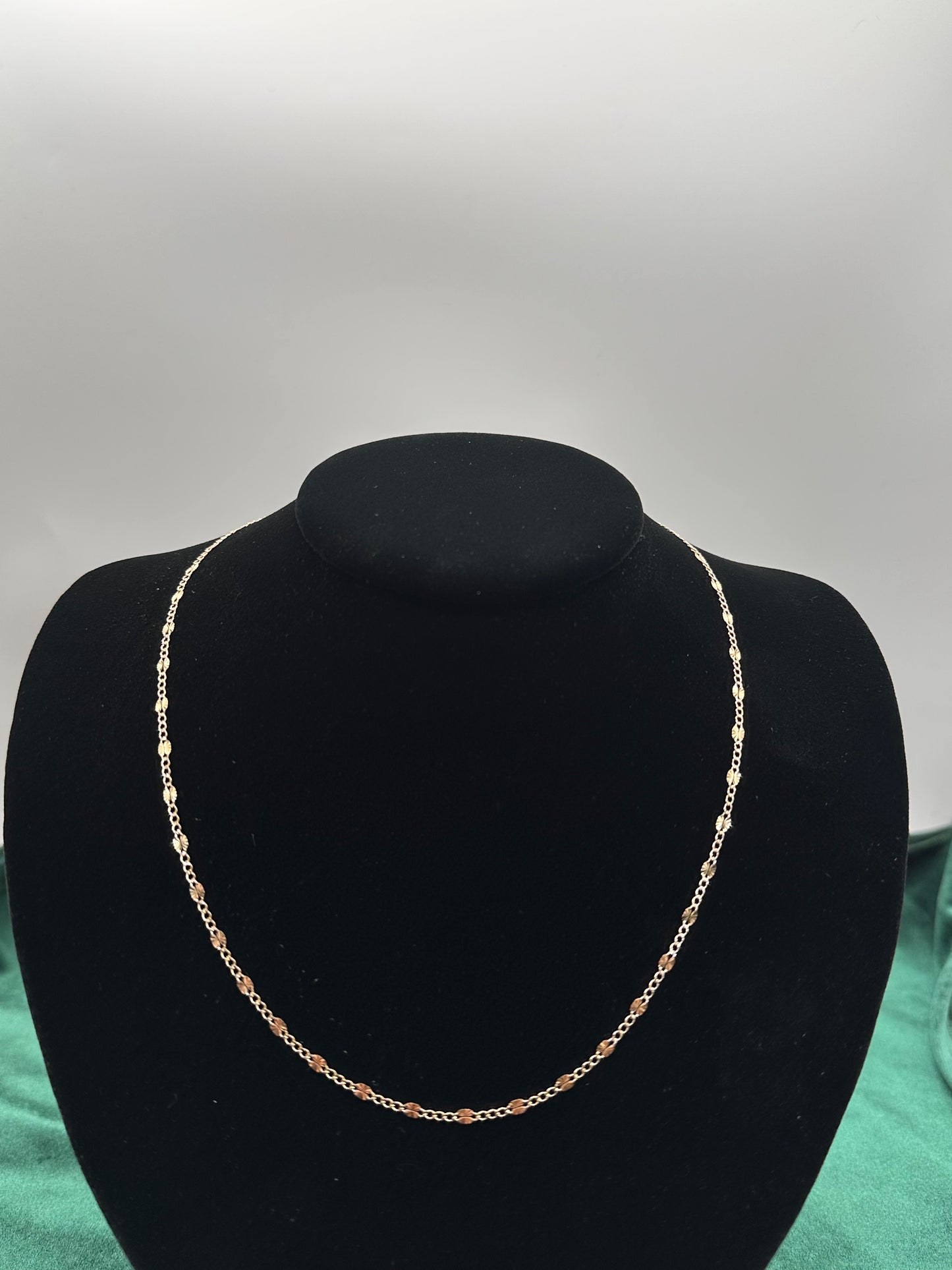 14K Gold Figaro Chain Necklace – 2.5mm 3+1 Link with White Pavé Accents