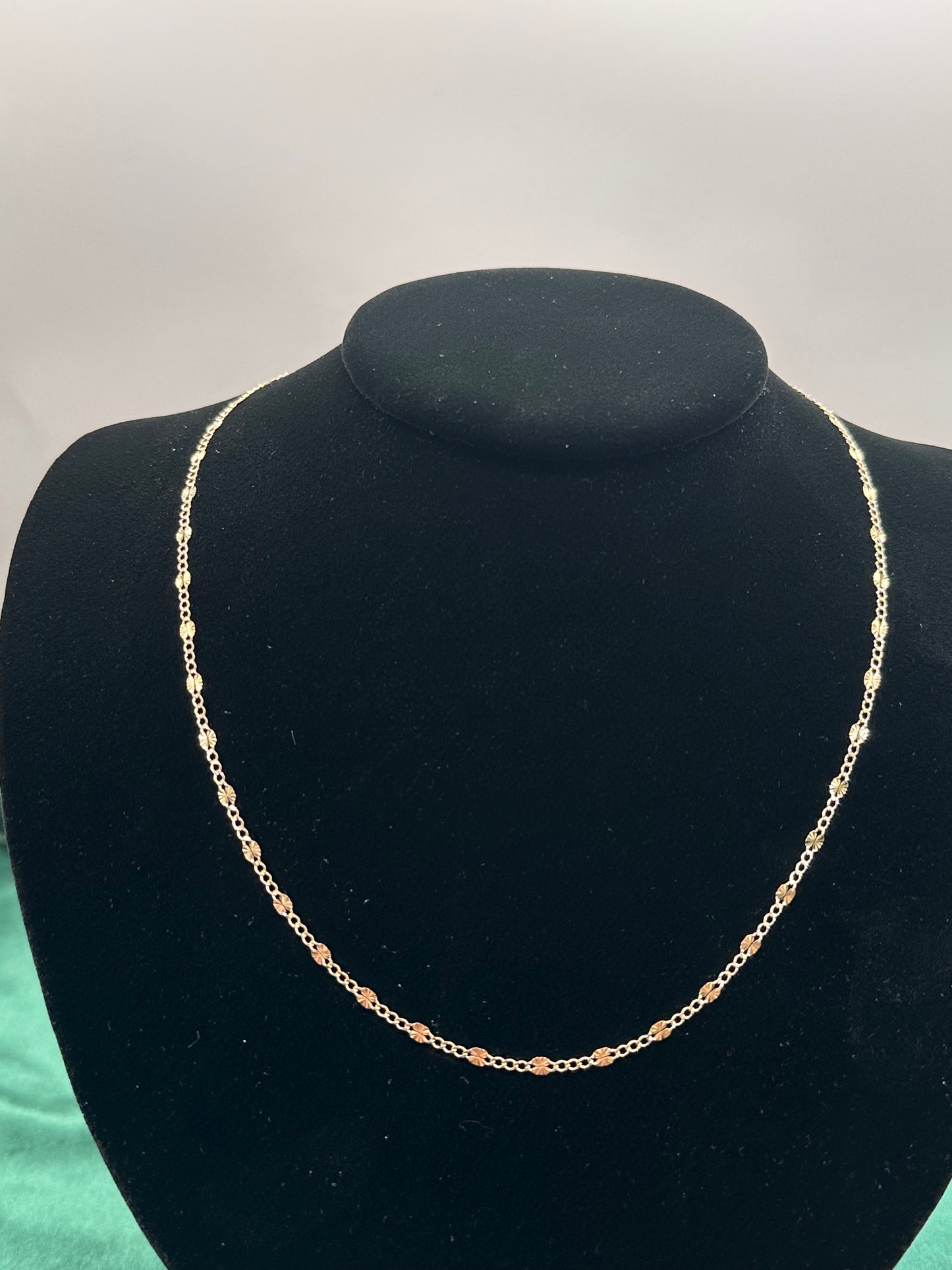 14K Gold Figaro Chain Necklace – 2.5mm 3+1 Link with White Pavé Accents