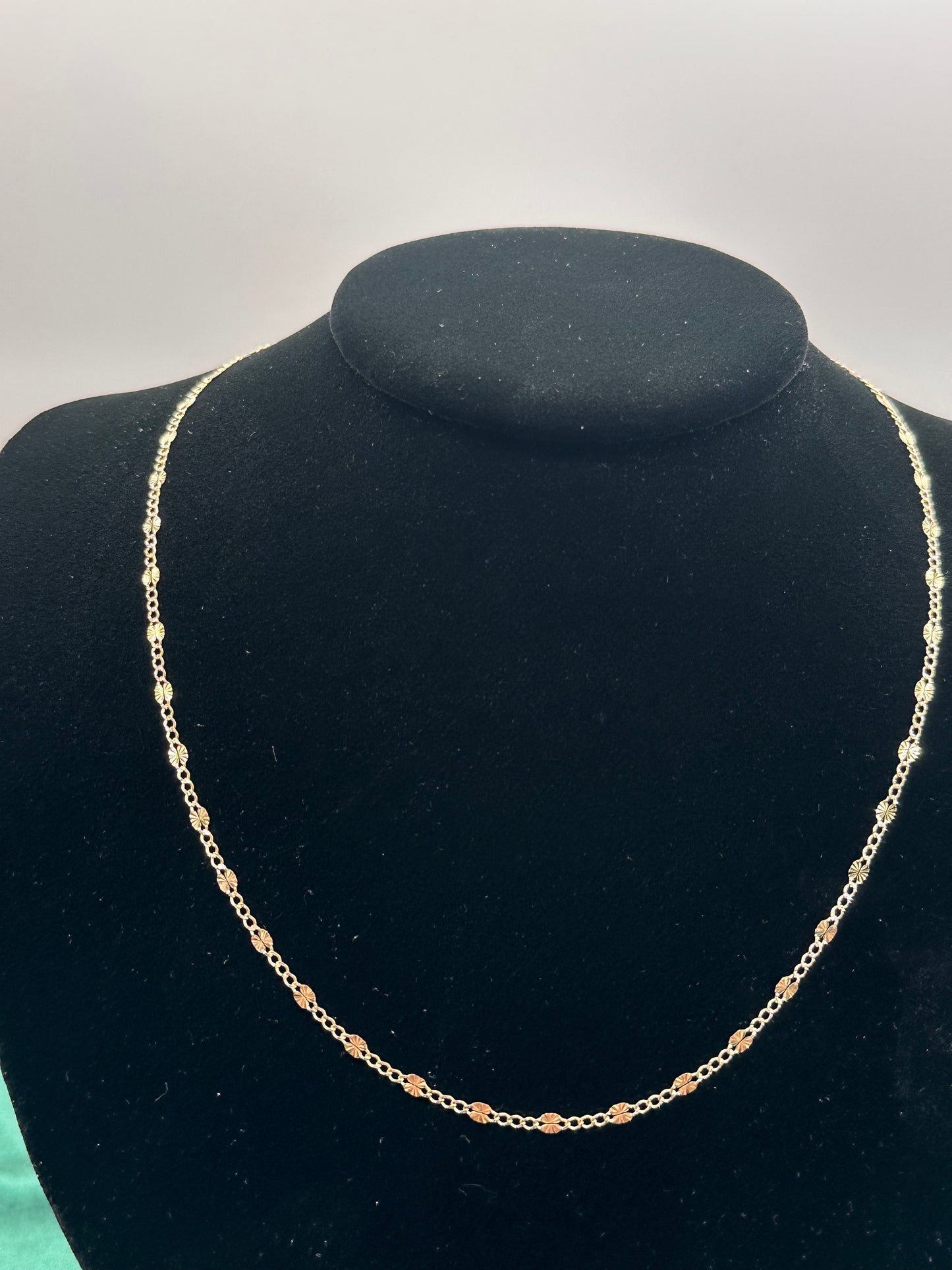 14K Gold Figaro Chain Necklace – 2.5mm 3+1 Link with White Pavé Accents