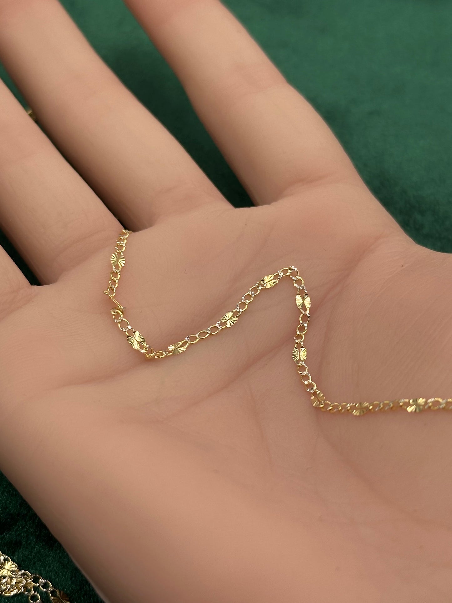14K Gold Figaro Chain Necklace – 2.5mm 3+1 Link with White Pavé Accents