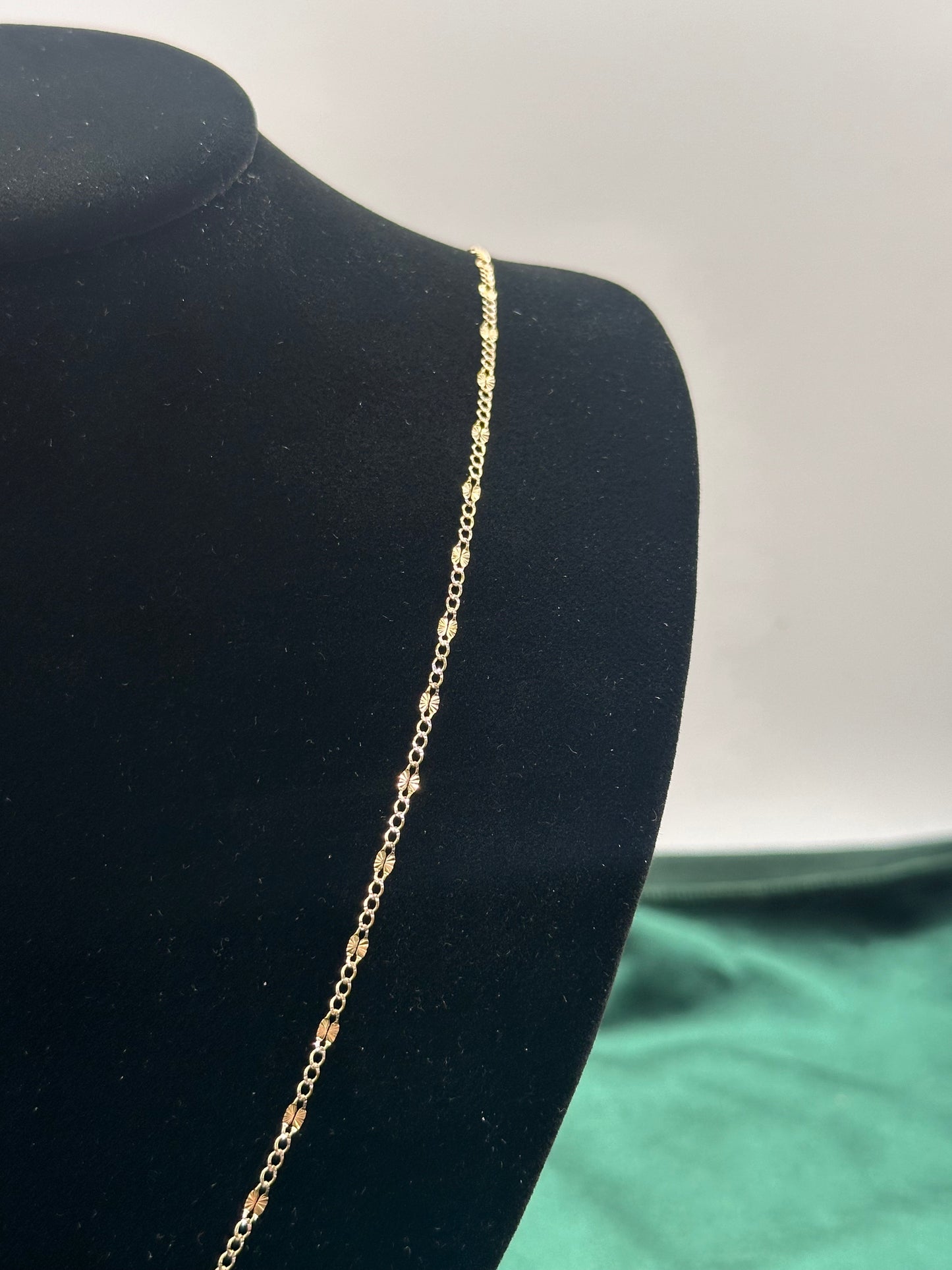 14K Gold Figaro Chain Necklace – 2.5mm 3+1 Link with White Pavé Accents