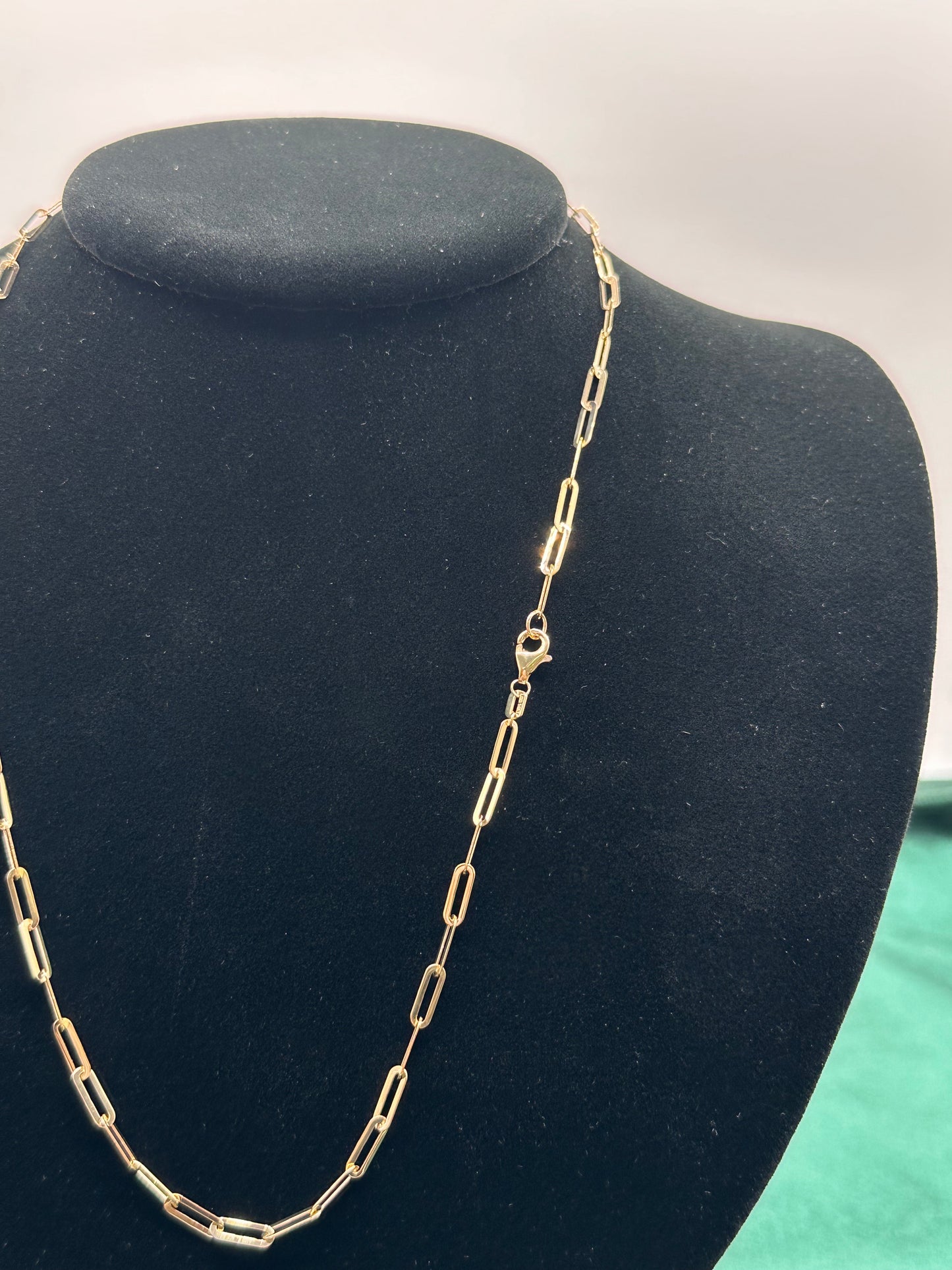14K Gold Flat Paperclip Chain Necklace – 18 Inch Real Gold Link Necklace for Women