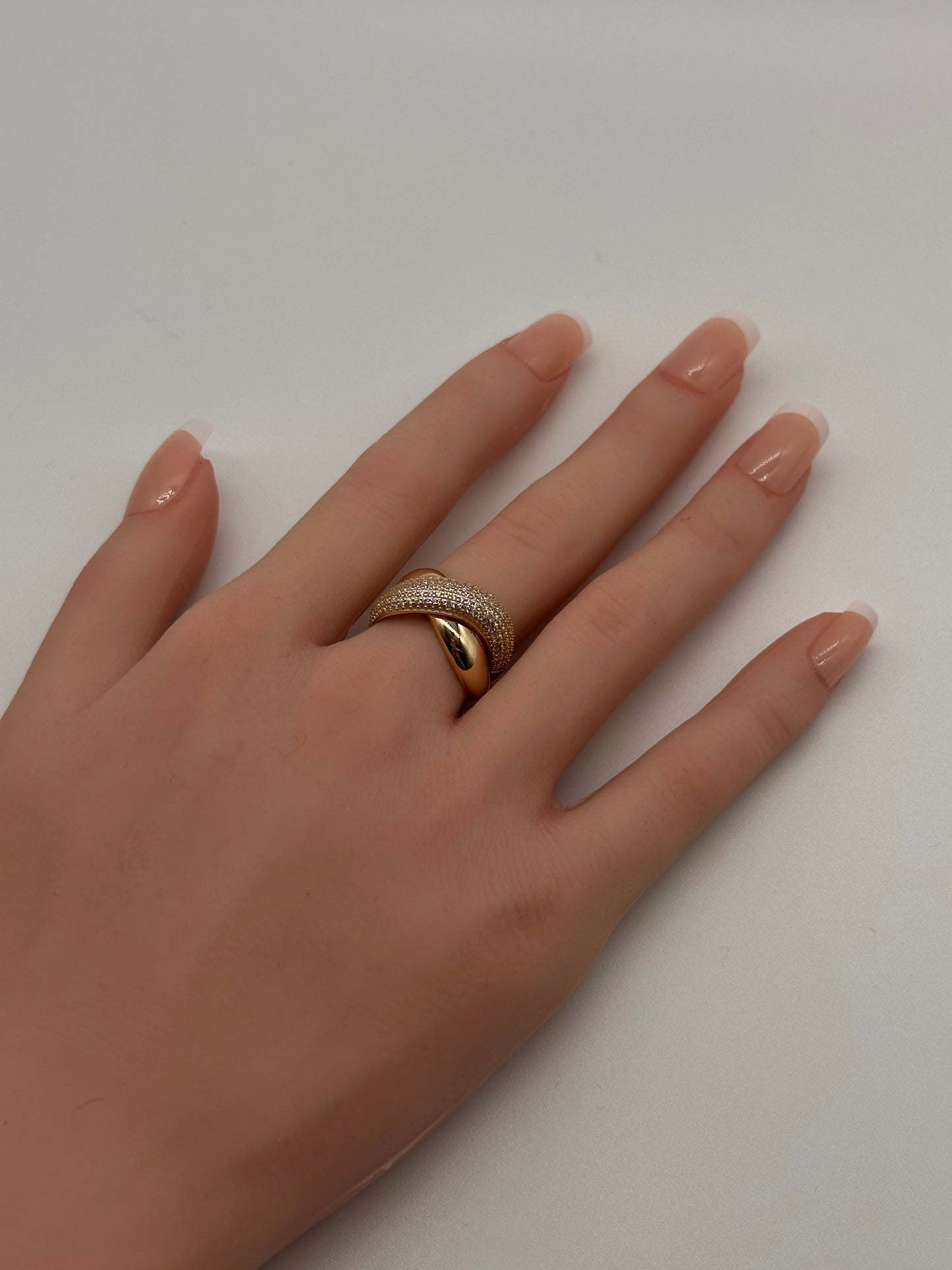 14K Gold Fancy CZ Ring – Statement Ladies Band, Size 7