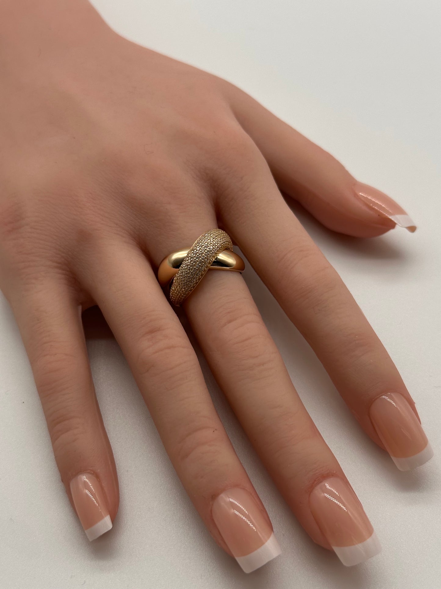 14K Gold Fancy CZ Ring – Statement Ladies Band, Size 7
