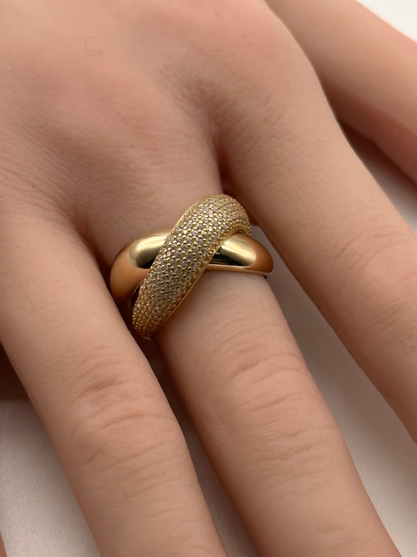 14K Gold Fancy CZ Ring – Statement Ladies Band, Size 7