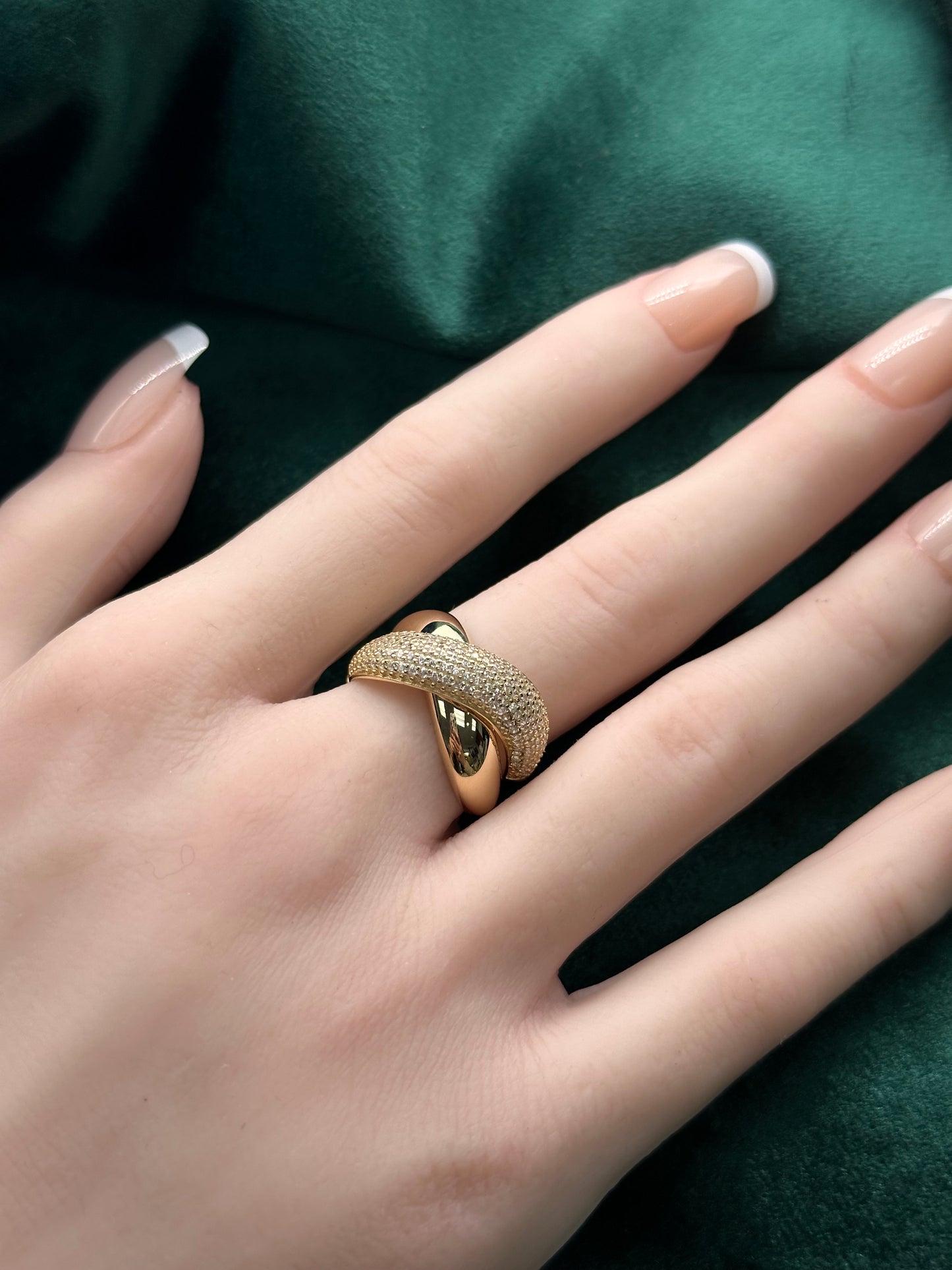 14K Gold Fancy CZ Ring – Statement Ladies Band, Size 7