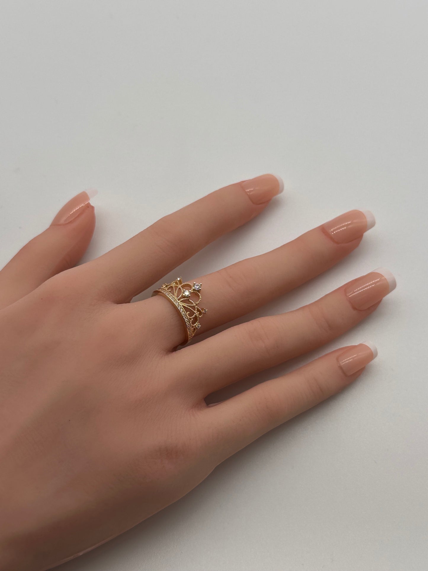 14K Gold CZ Crown Ring – Princess Tiara Ring | Size 7