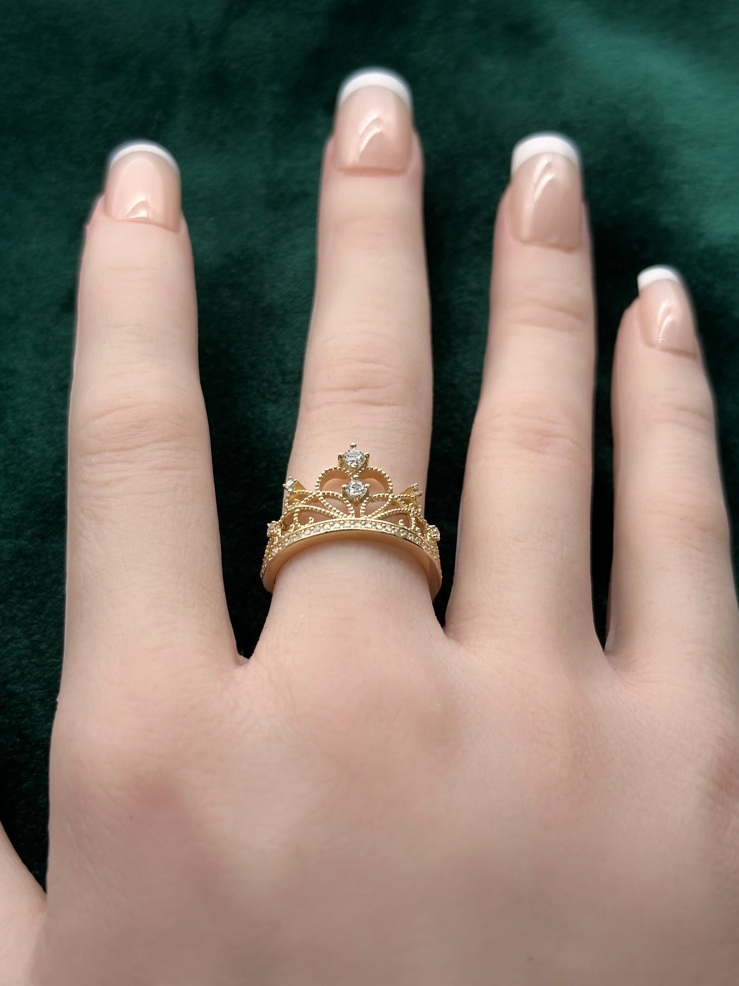 14K Gold CZ Crown Ring – Princess Tiara Ring | Size 7