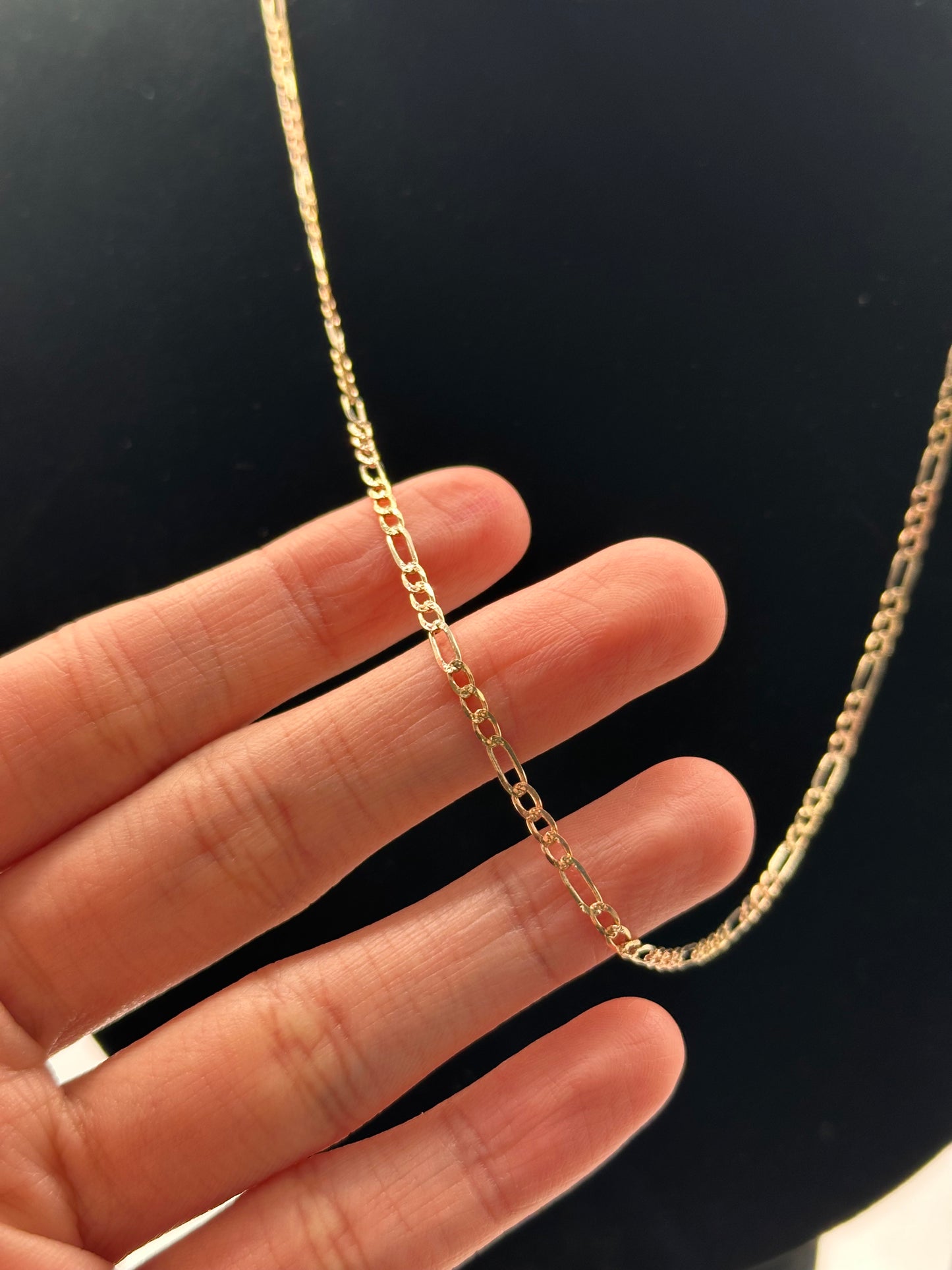 14K Gold Tri-Color Figaro Concave Chain