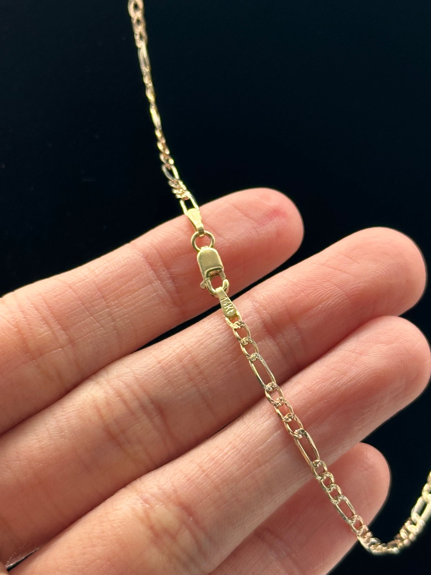 14K Gold Tri-Color Figaro Concave Chain