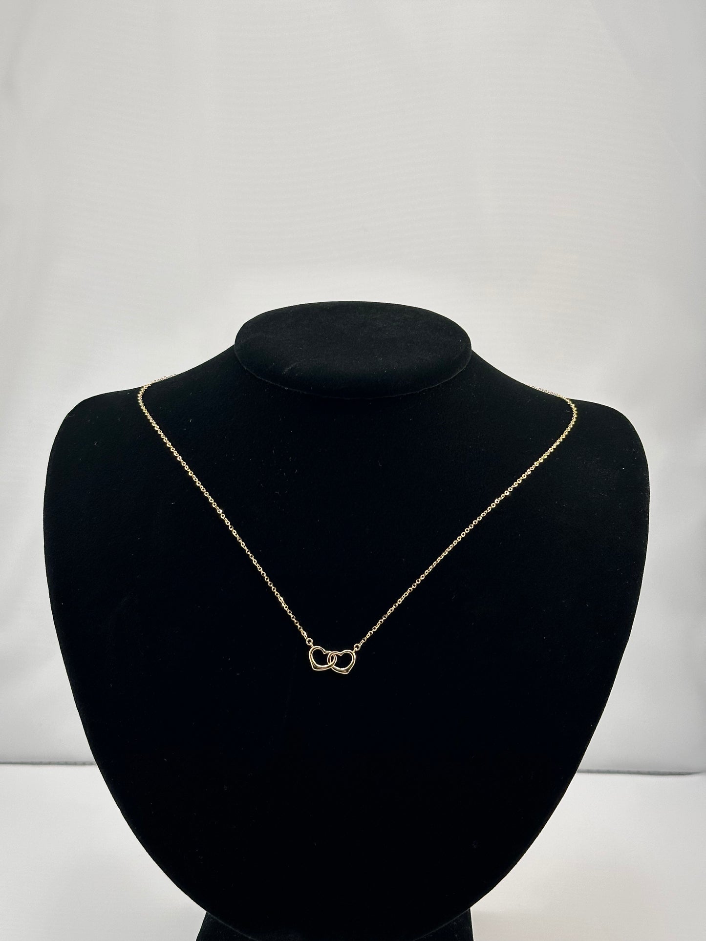 14K Gold Together Heart Necklace – Dainty Double Heart Pendant