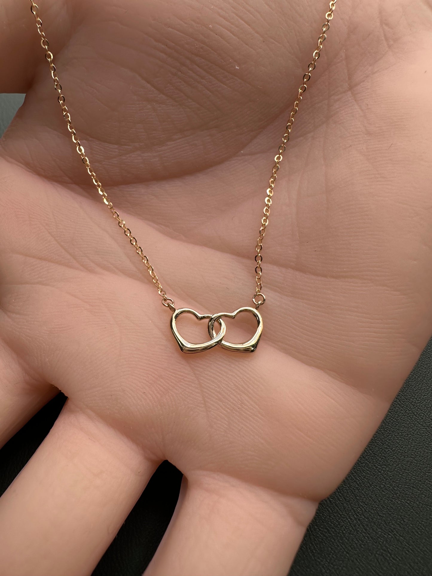 14K Gold Together Heart Necklace – Dainty Double Heart Pendant