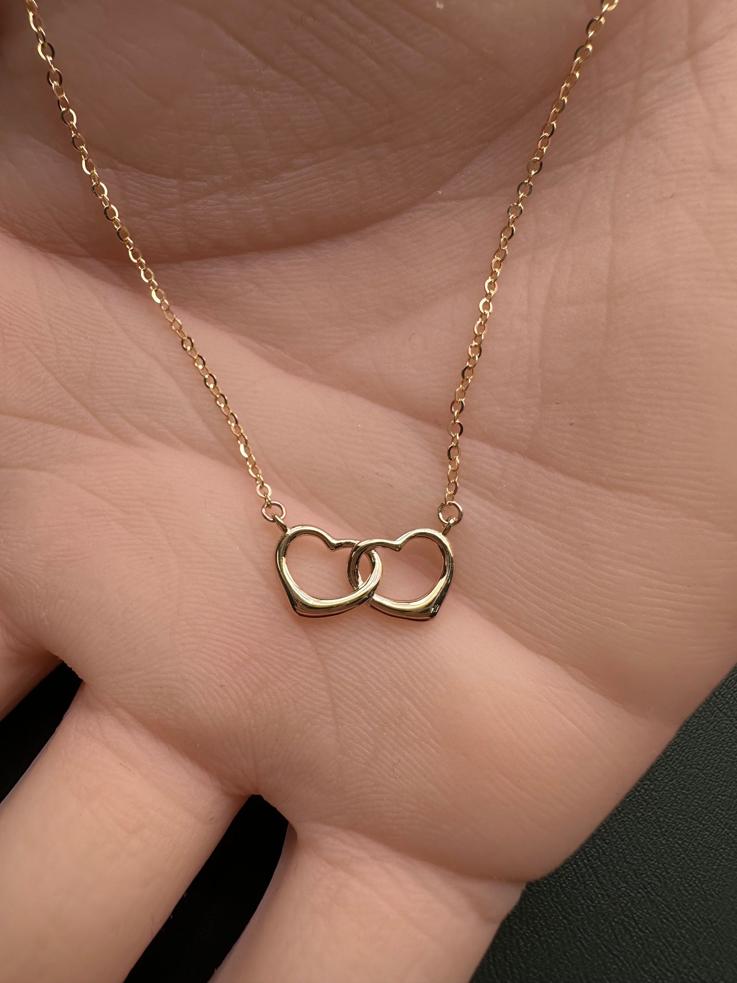 14K Gold Together Heart Necklace – Dainty Double Heart Pendant