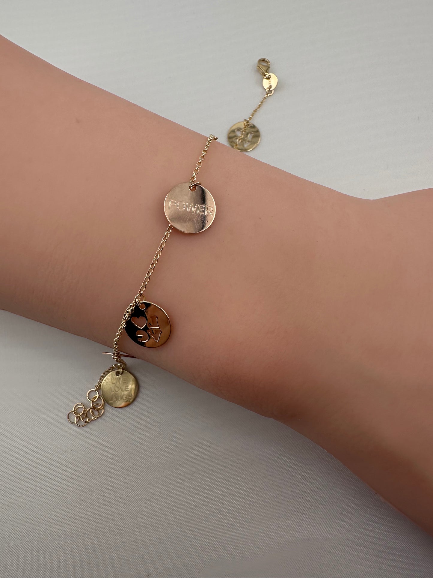14K Gold Two-Tone Charm Bracelet – Women’s Adjustable 7”+1”