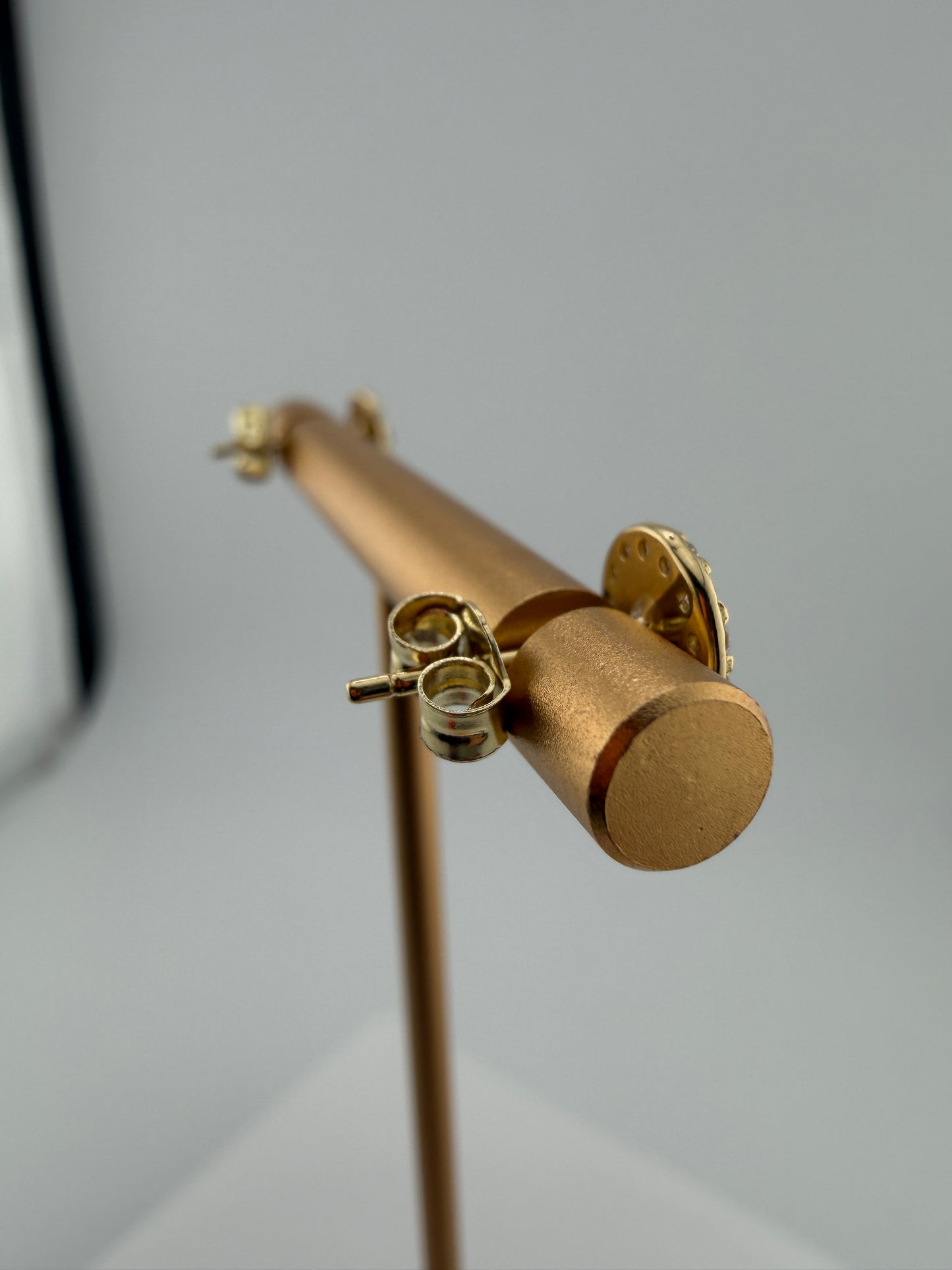 14K Yellow Gold CZ Lucky Eye Stud Earrings Push Back 7mm •