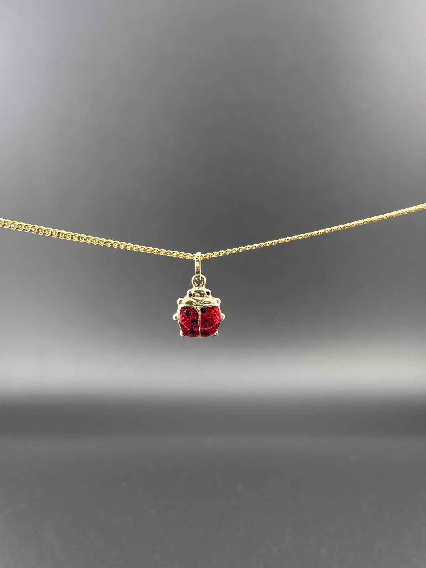 14K Solid Gold Ladybug Pendant – Red & Black Enamel Charm – Good Luck Jewelry