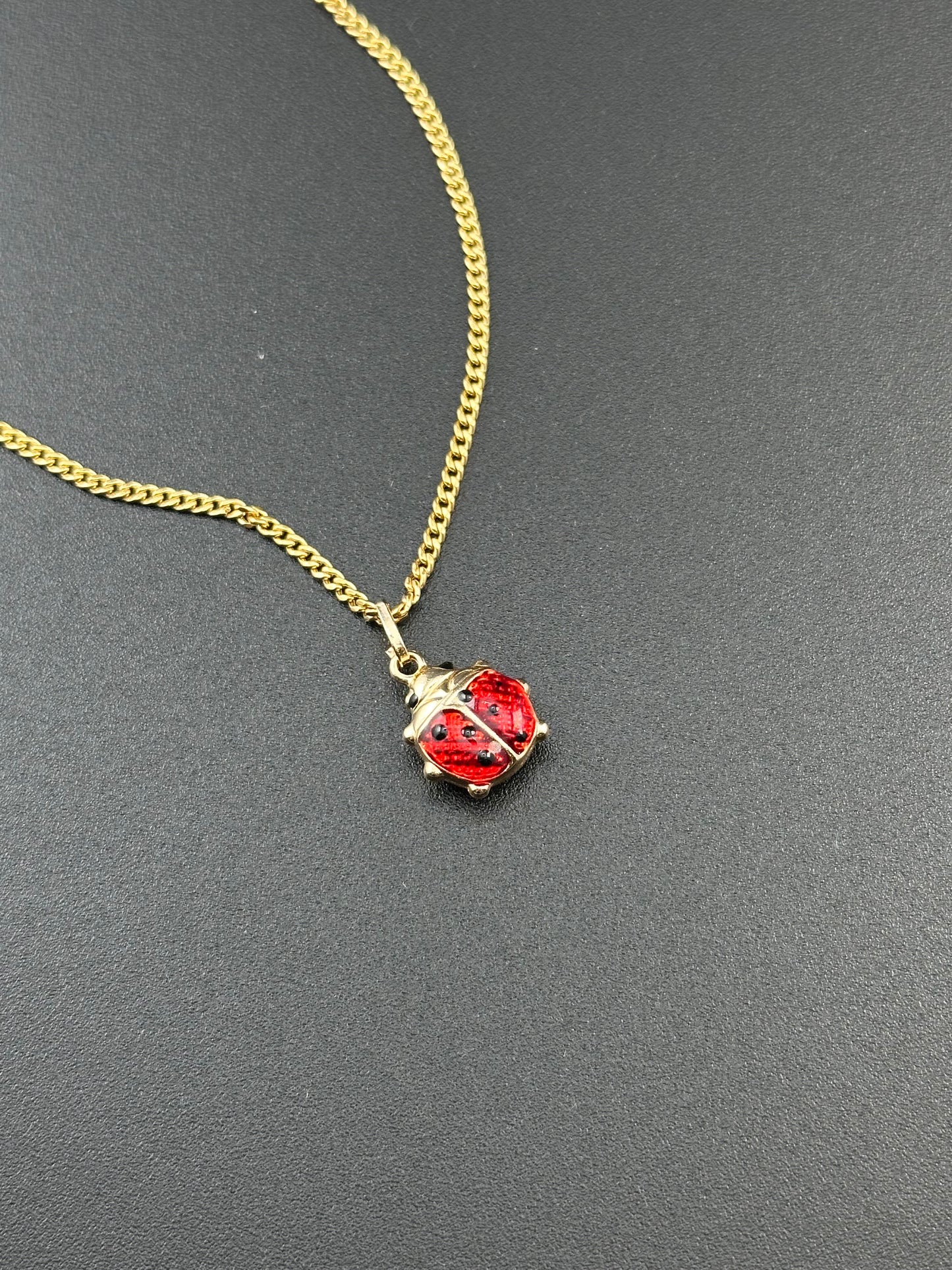14K Solid Gold Ladybug Pendant – Red & Black Enamel Charm – Good Luck Jewelry
