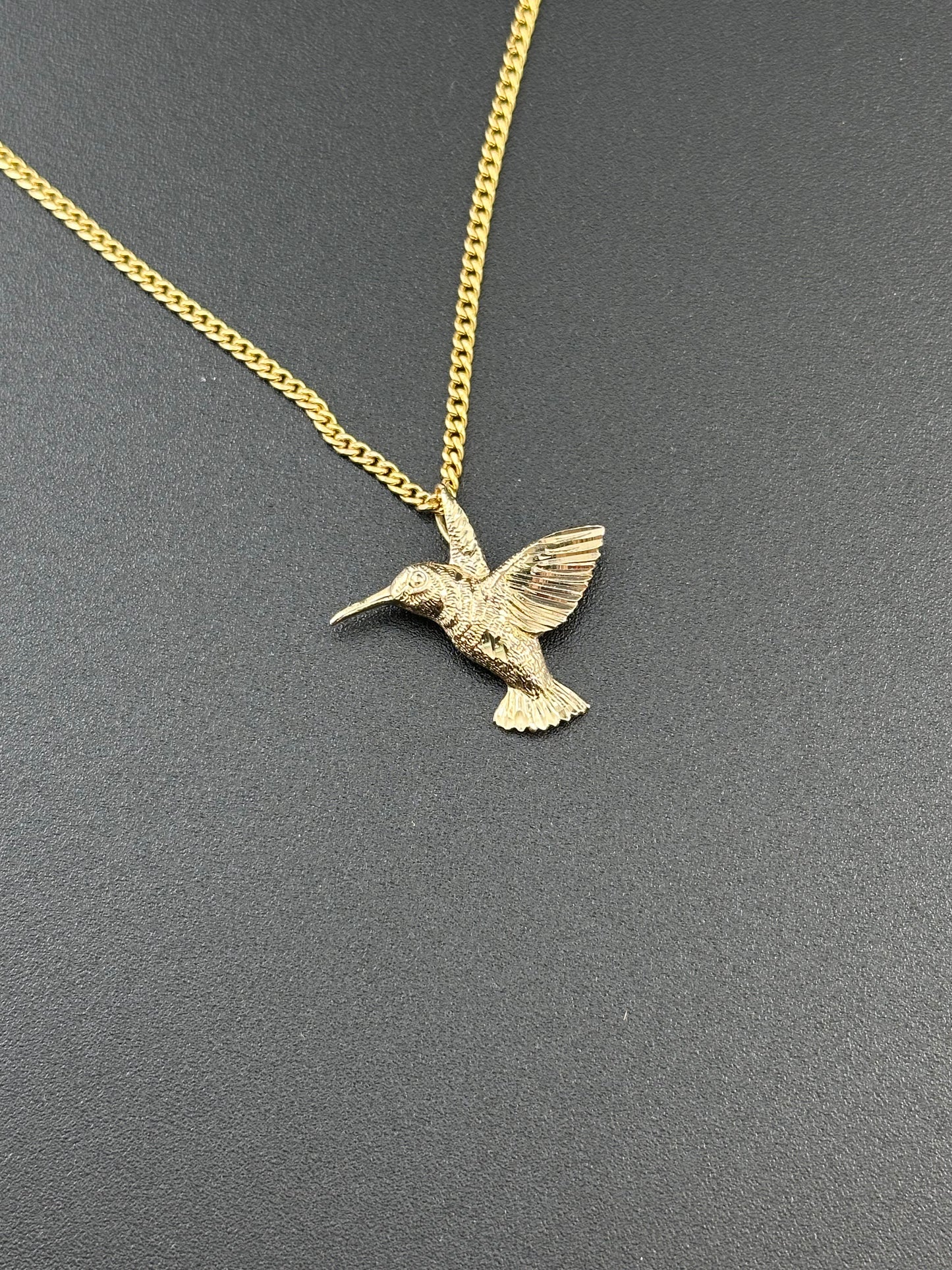 14K Gold Hummingbird Pendant | Flying Bird Charm