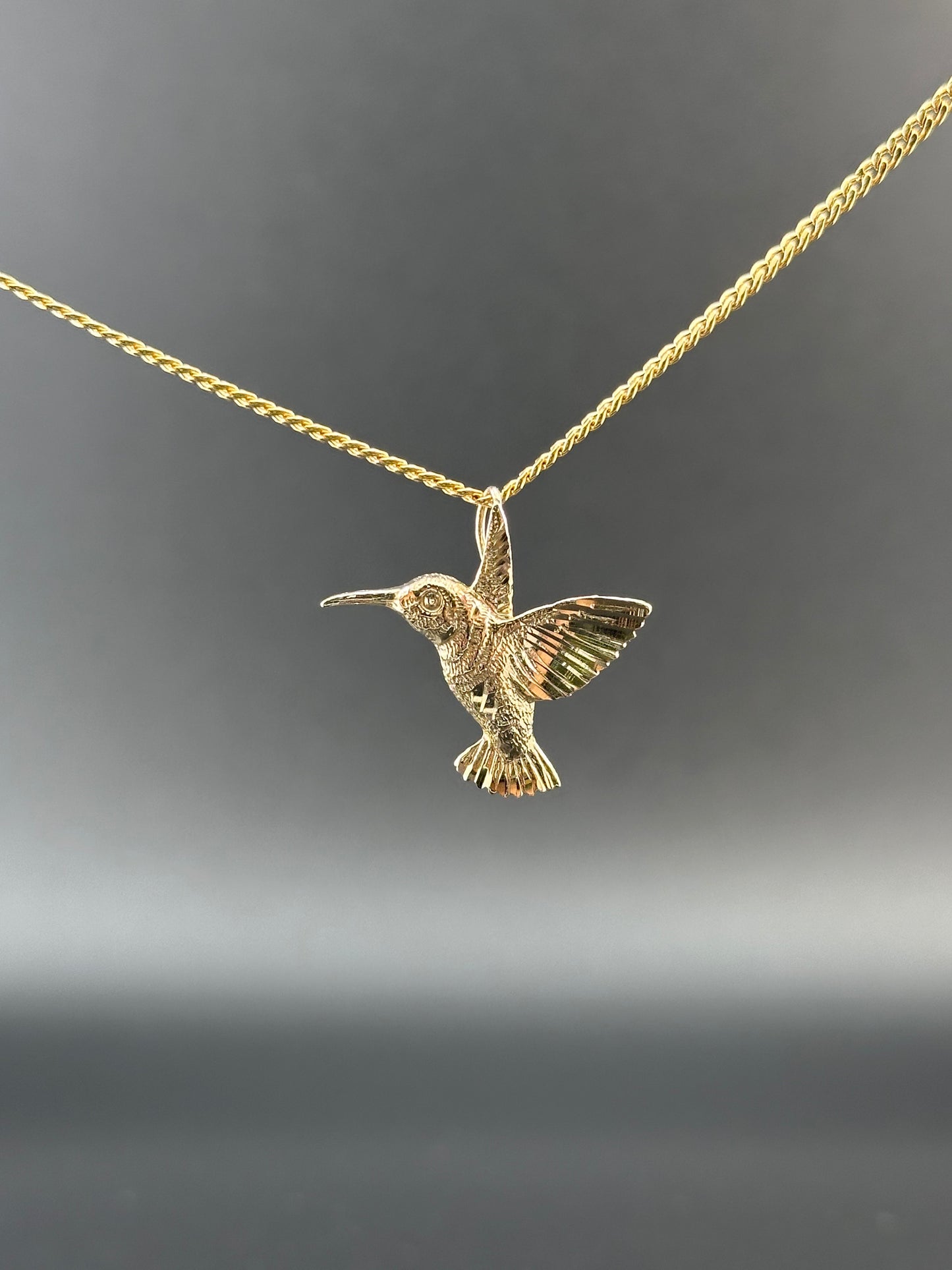 14K Gold Hummingbird Pendant | Flying Bird Charm