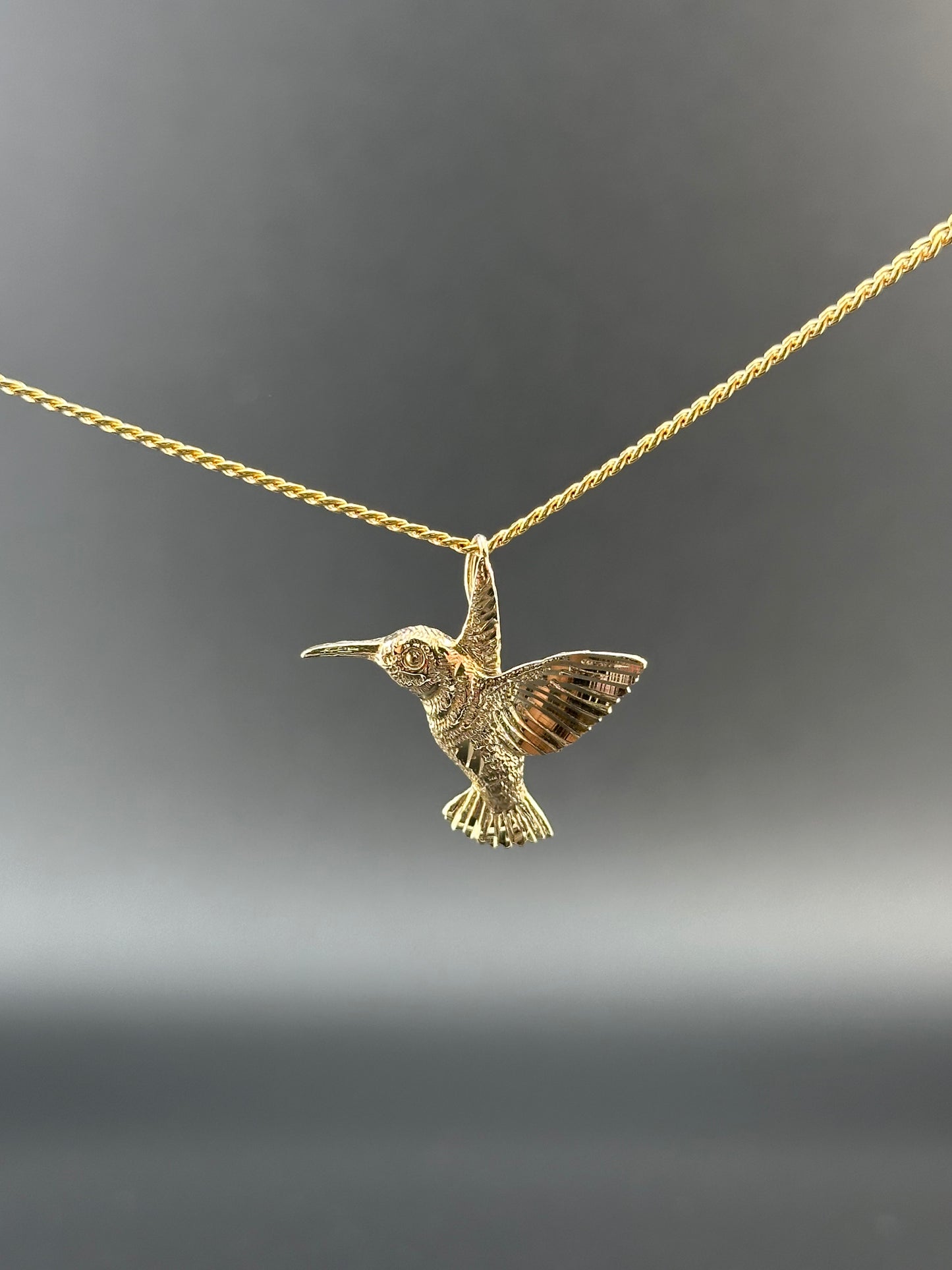 14K Gold Hummingbird Pendant | Flying Bird Charm