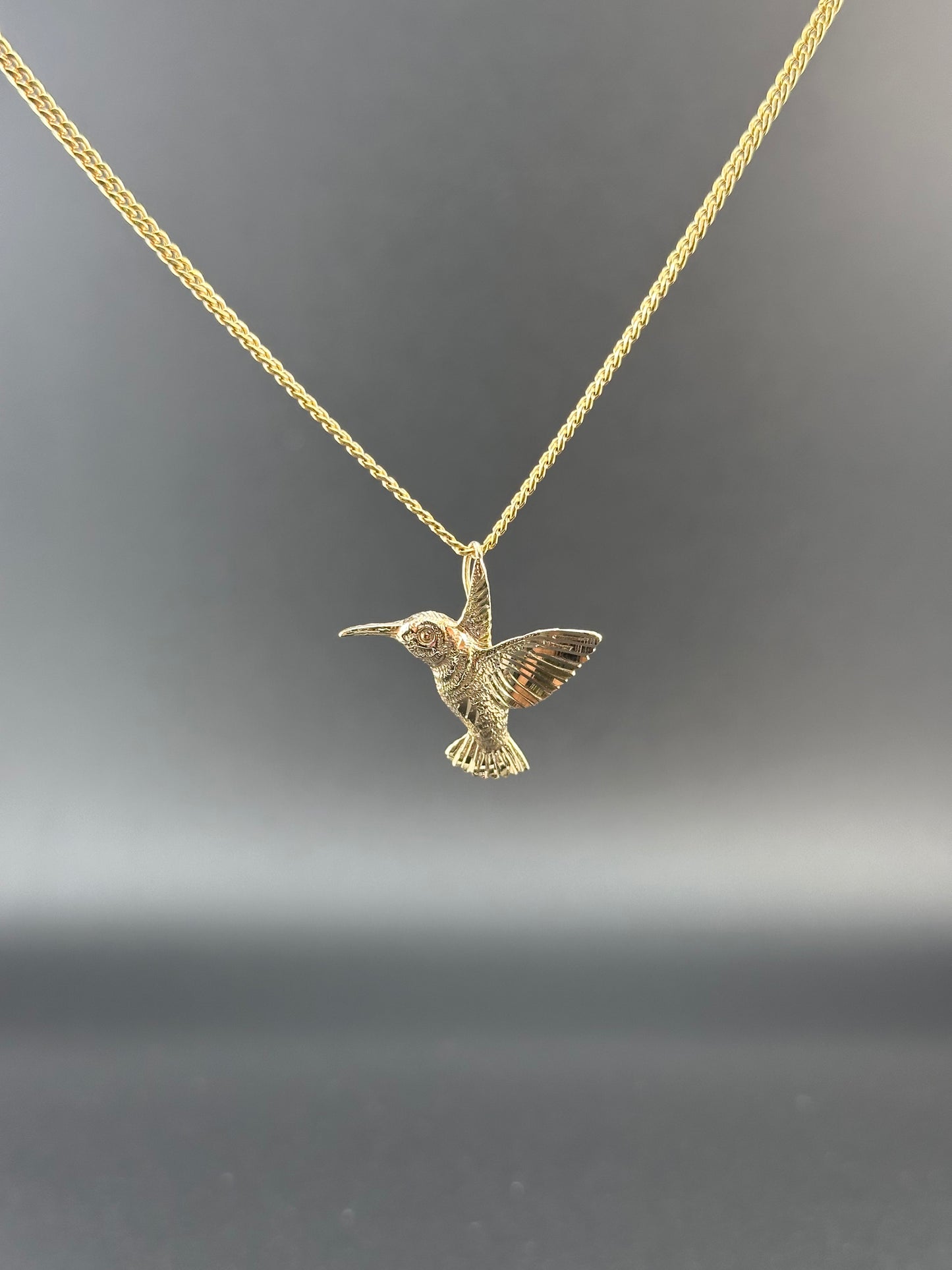 14K Gold Hummingbird Pendant | Flying Bird Charm