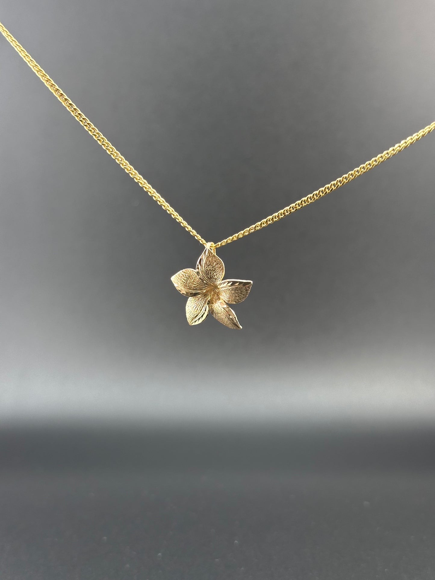 14K Solid Gold Flower Pendant – Textured Petal Floral Charm