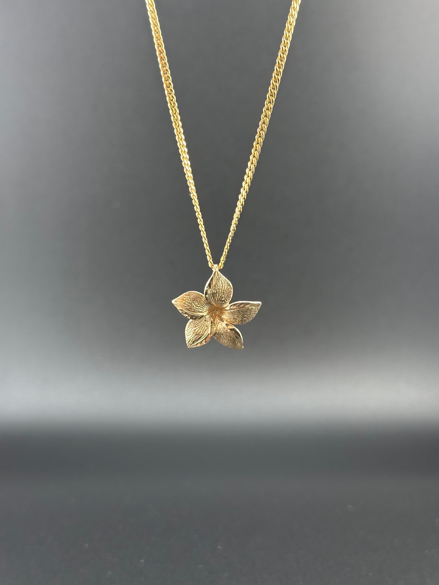 14K Solid Gold Flower Pendant – Textured Petal Floral Charm