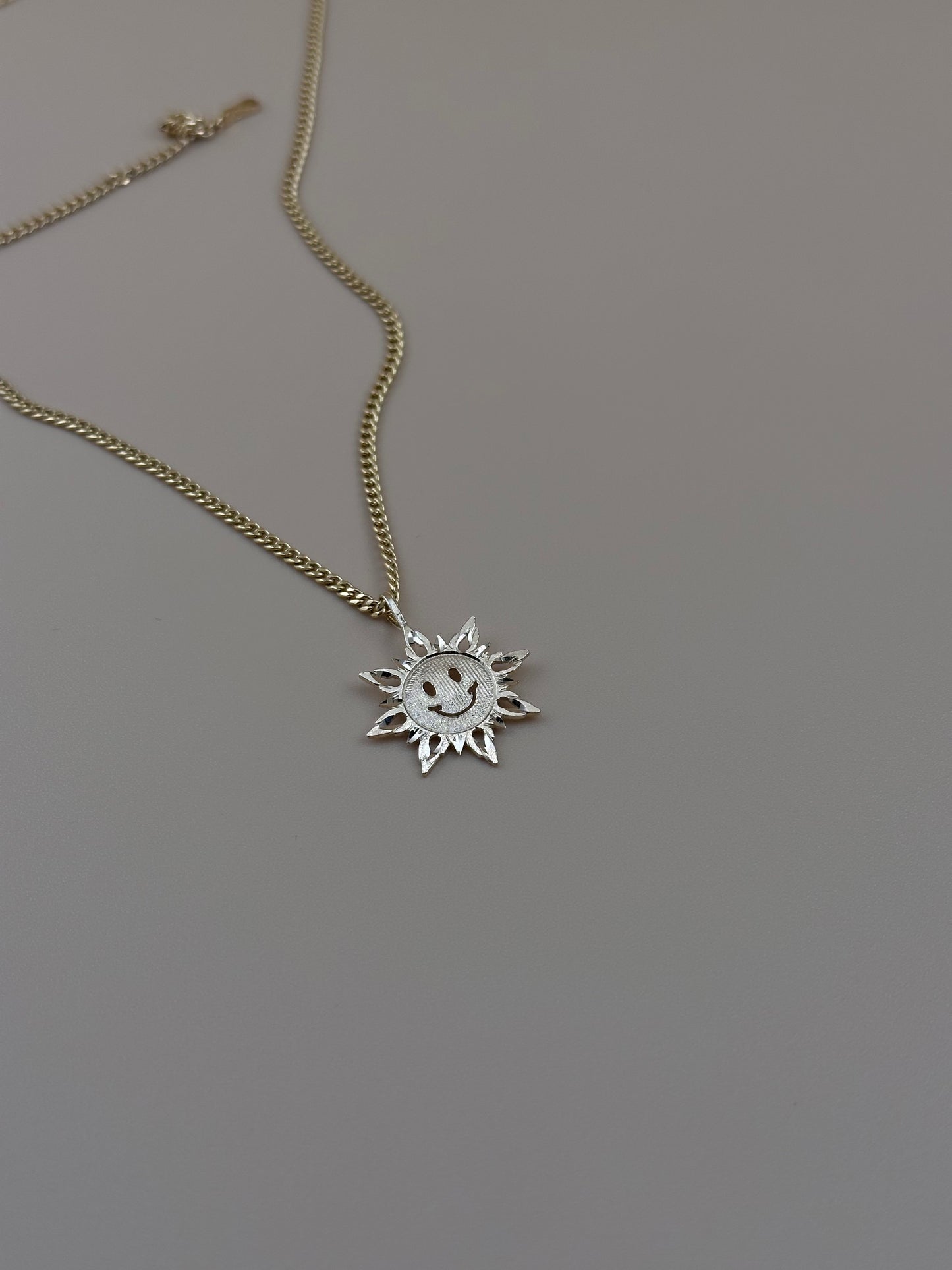 14K Gold Smiley Sun Pendant l Sunshine Charm