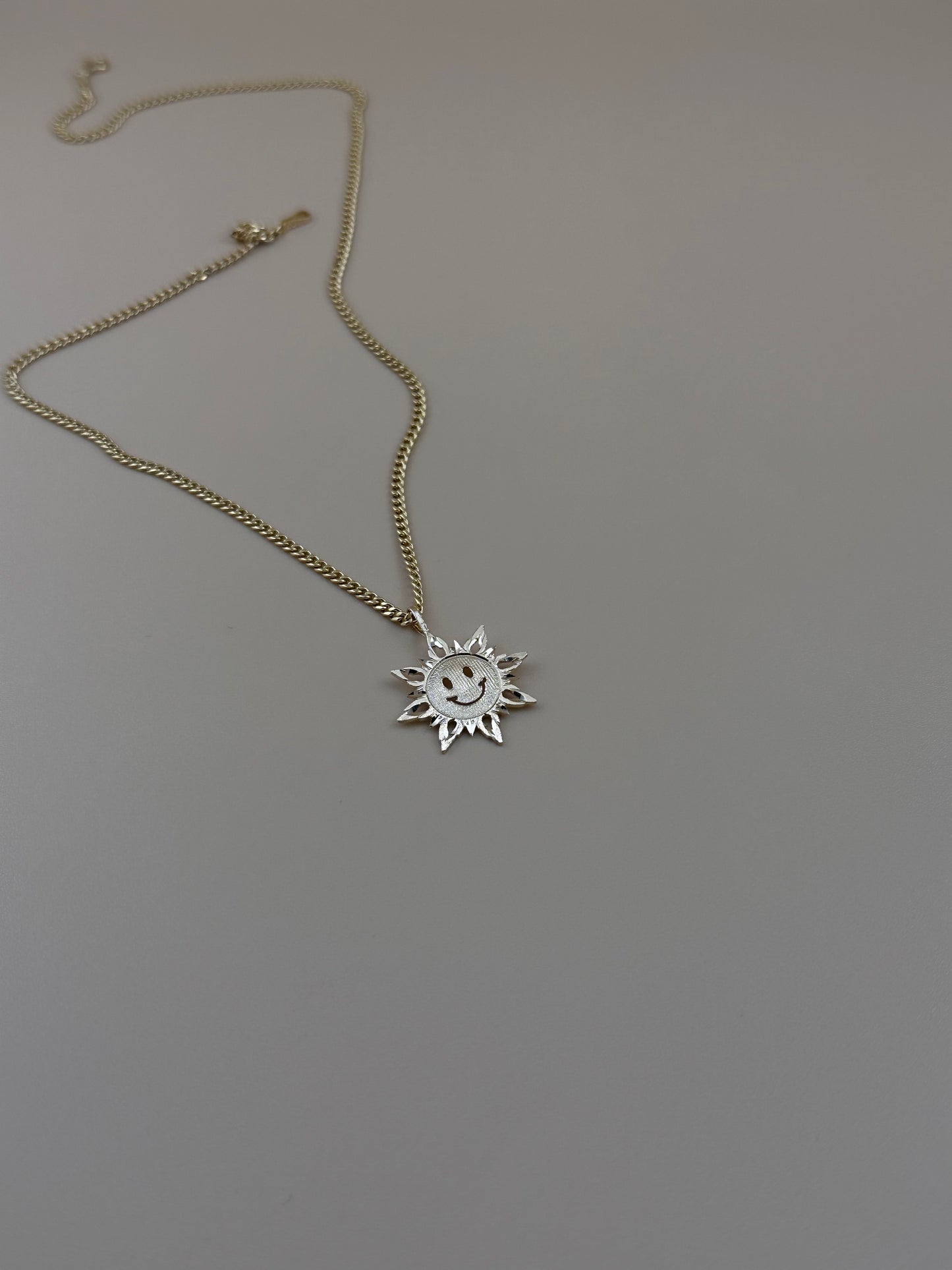 14K Gold Smiley Sun Pendant l Sunshine Charm