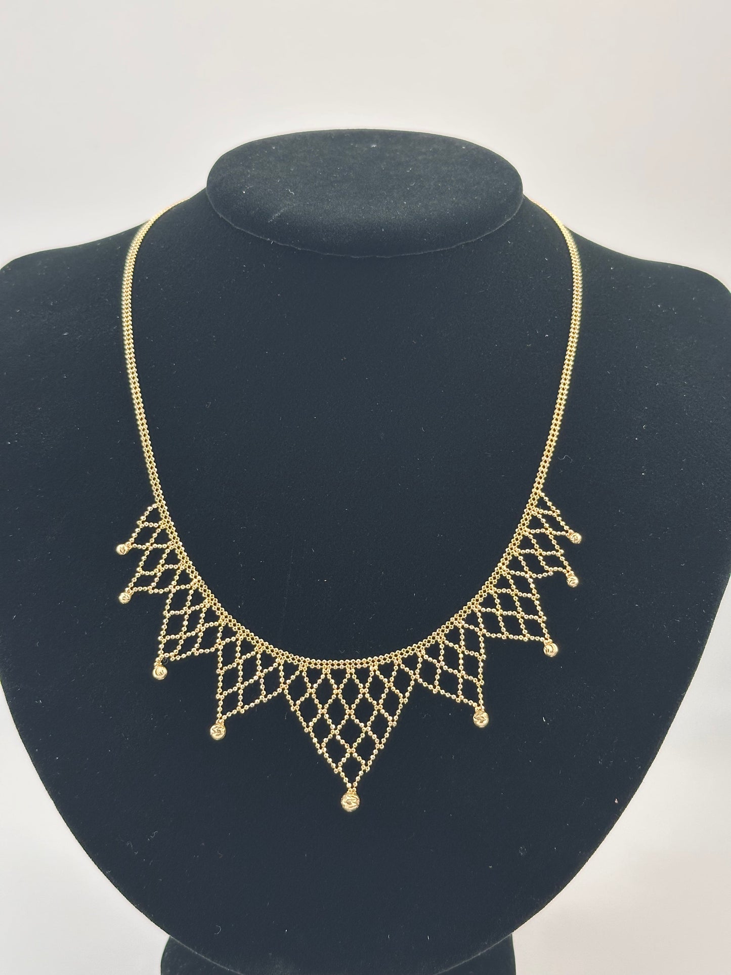 14K Gold Beaded Necklace – Statement Choker with Dangle Beads