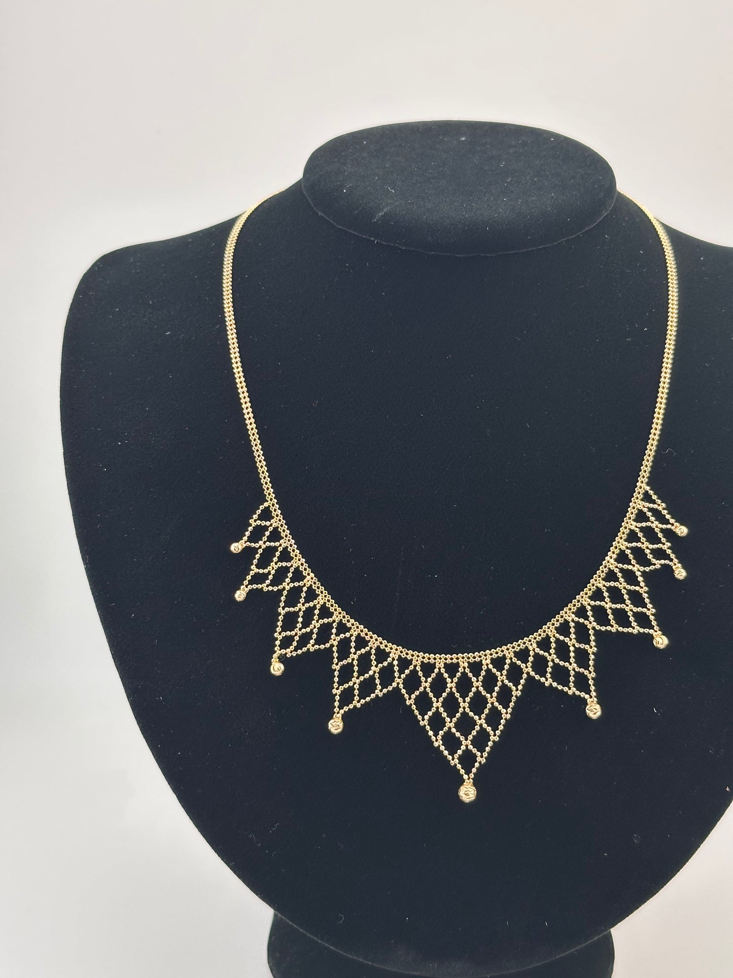 14K Gold Beaded Necklace – Statement Choker with Dangle Beads