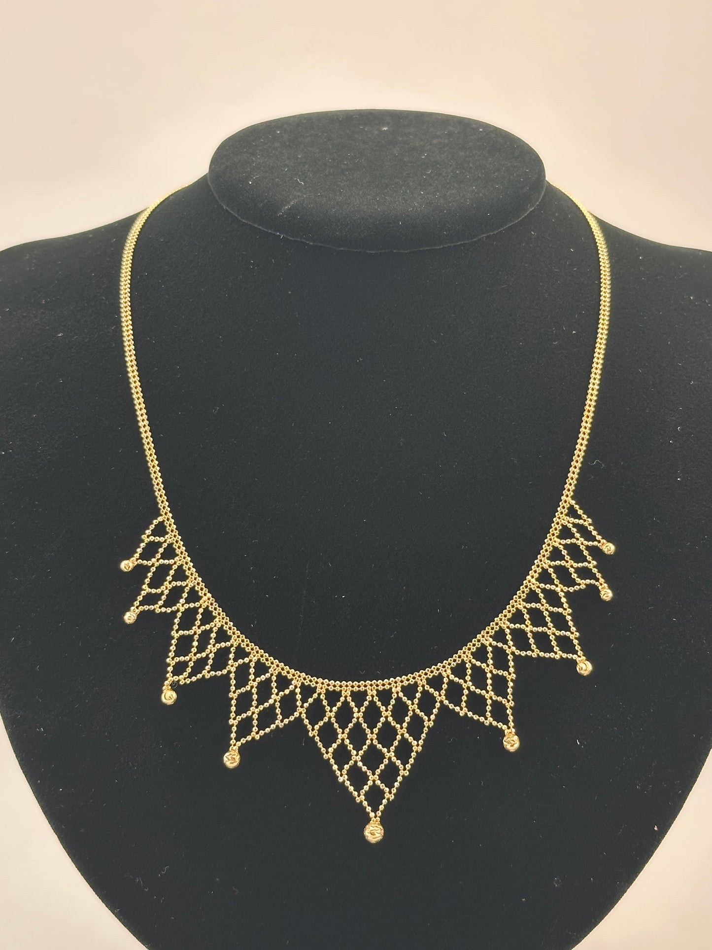 14K Gold Beaded Necklace – Statement Choker with Dangle Beads