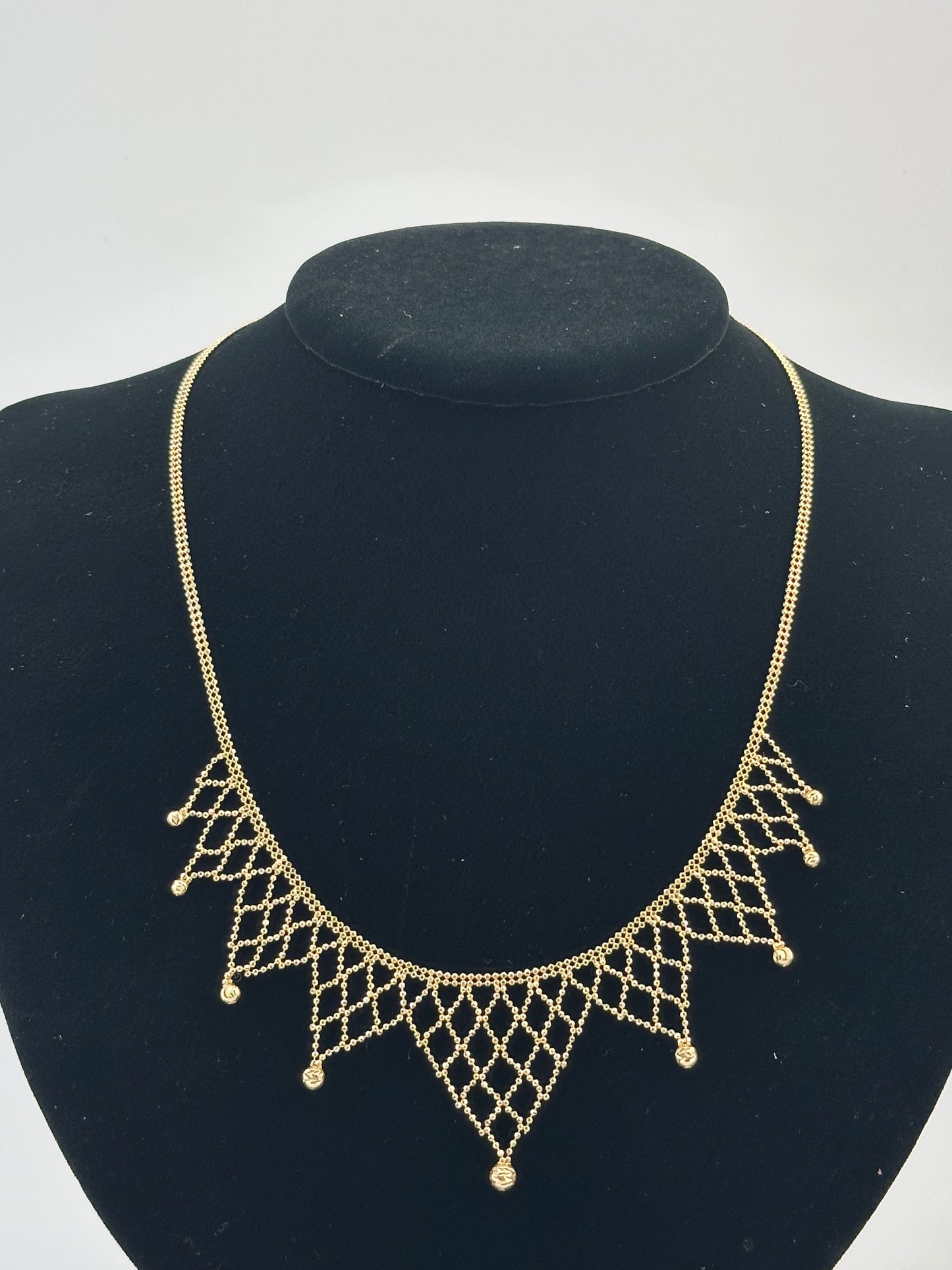 14K Gold Beaded Necklace – Statement Choker with Dangle Beads