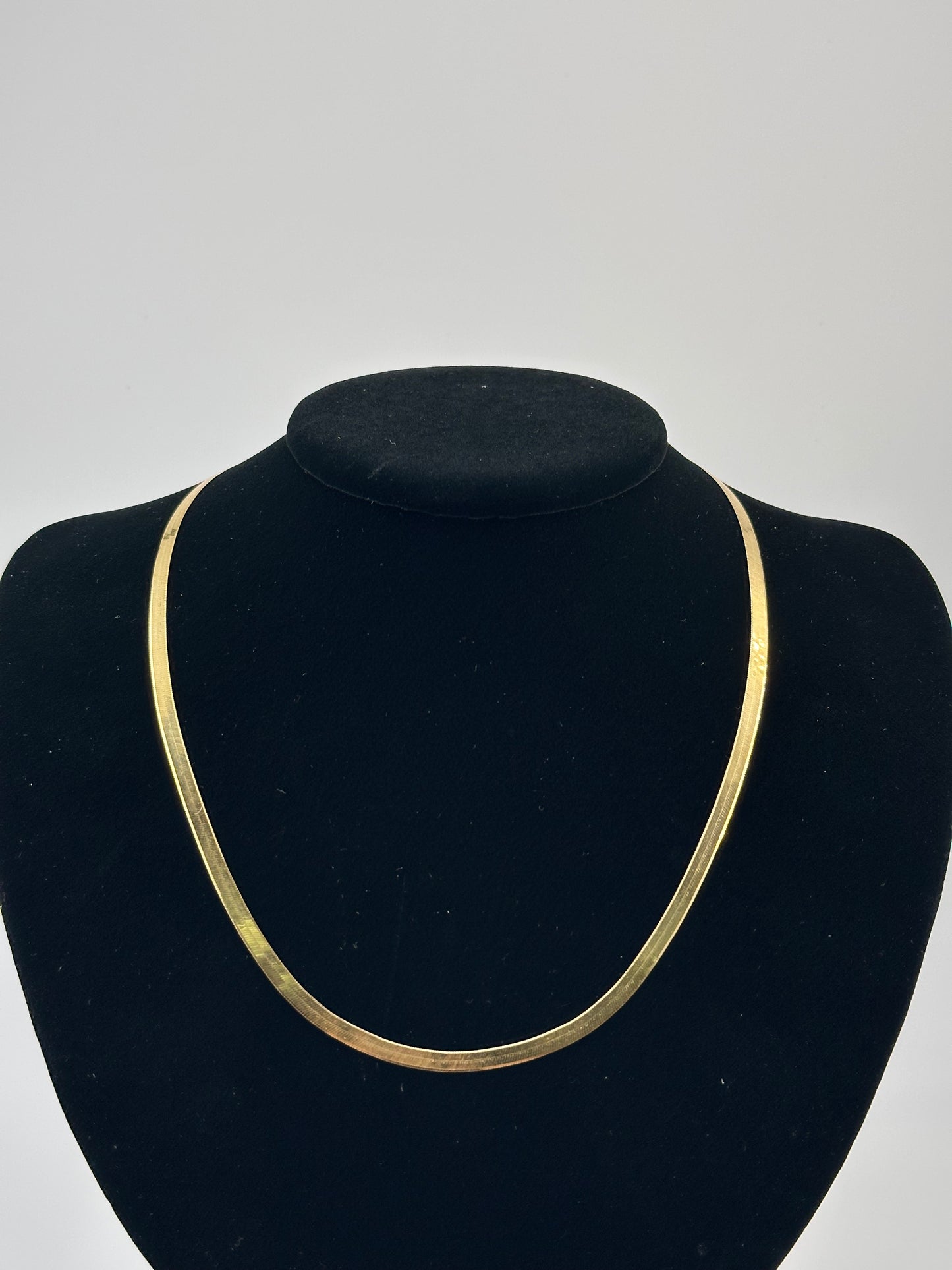 14K Gold Herringbone Chain Necklace – 3.5mm Flat Snake Chain