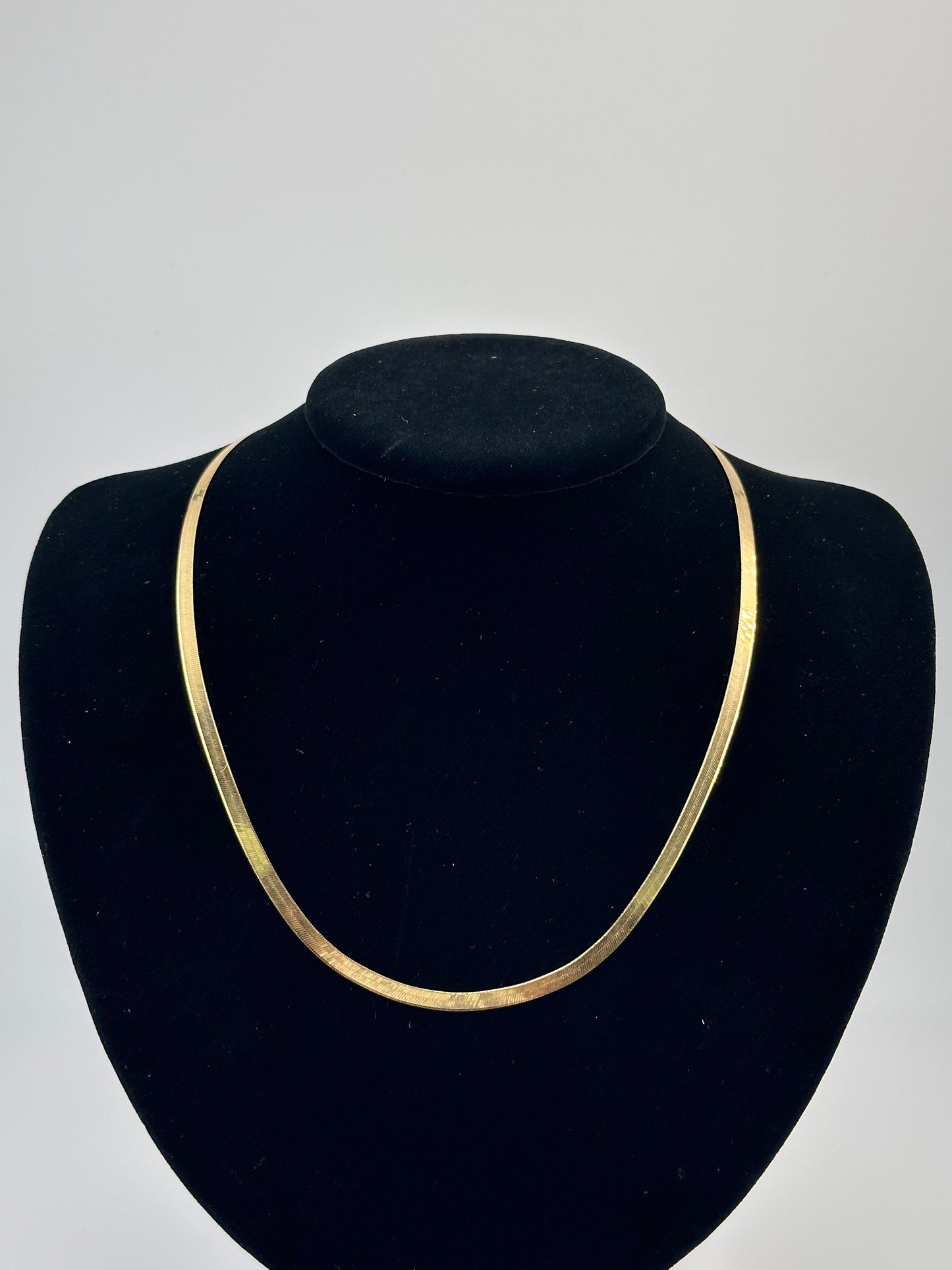 14K Gold Herringbone Chain Necklace – 3.5mm Flat Snake Chain