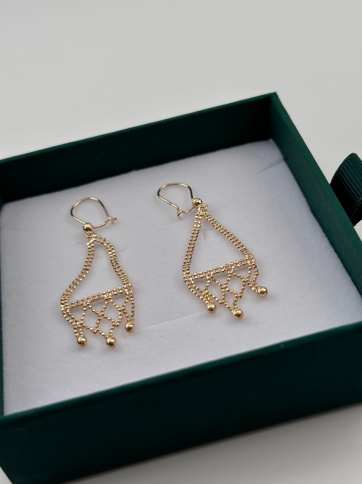 14K Gold Beaded Dangle Earrings – Real Gold Geometric Drop Earrings
