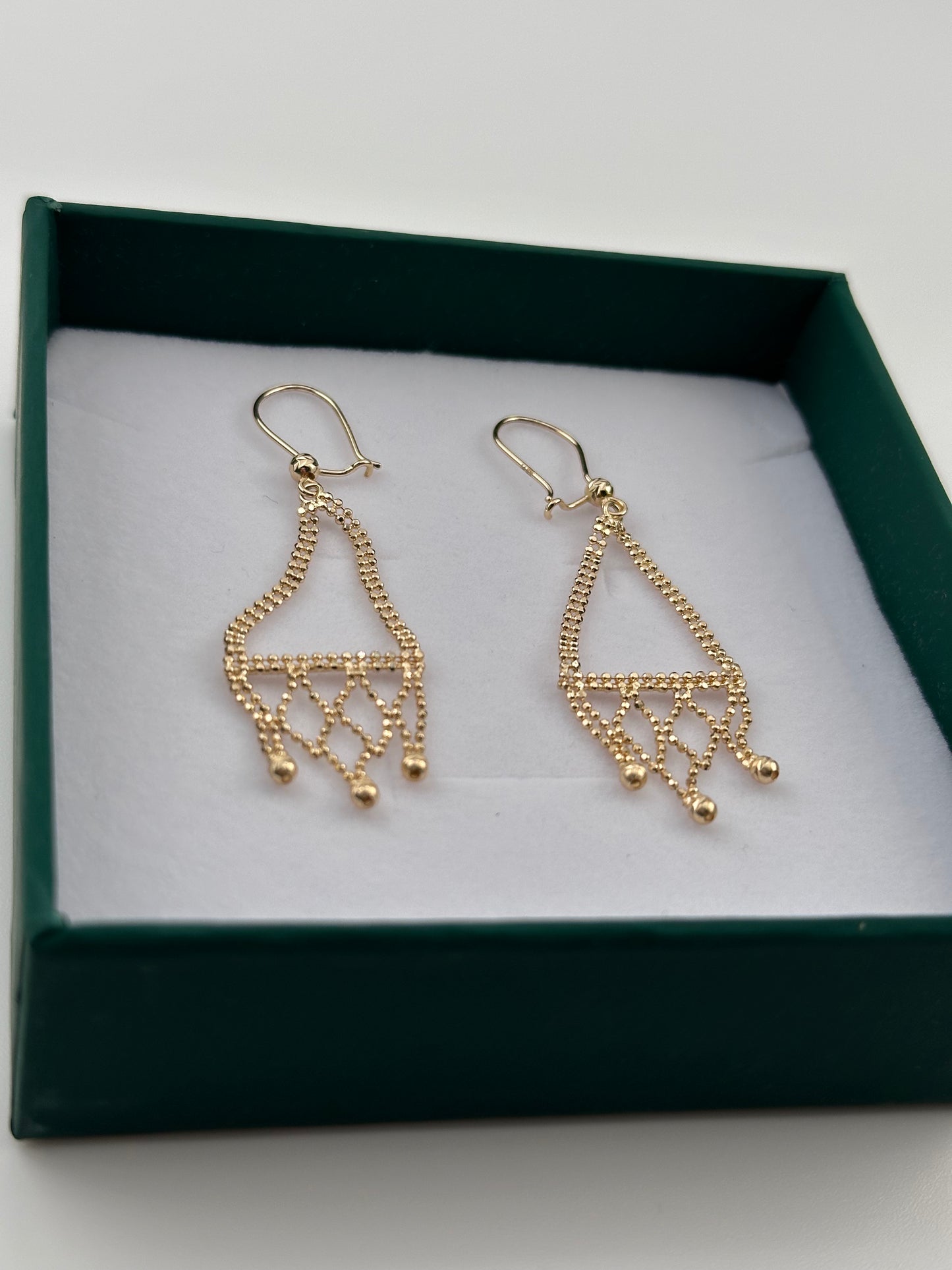 14K Gold Beaded Dangle Earrings – Real Gold Geometric Drop Earrings