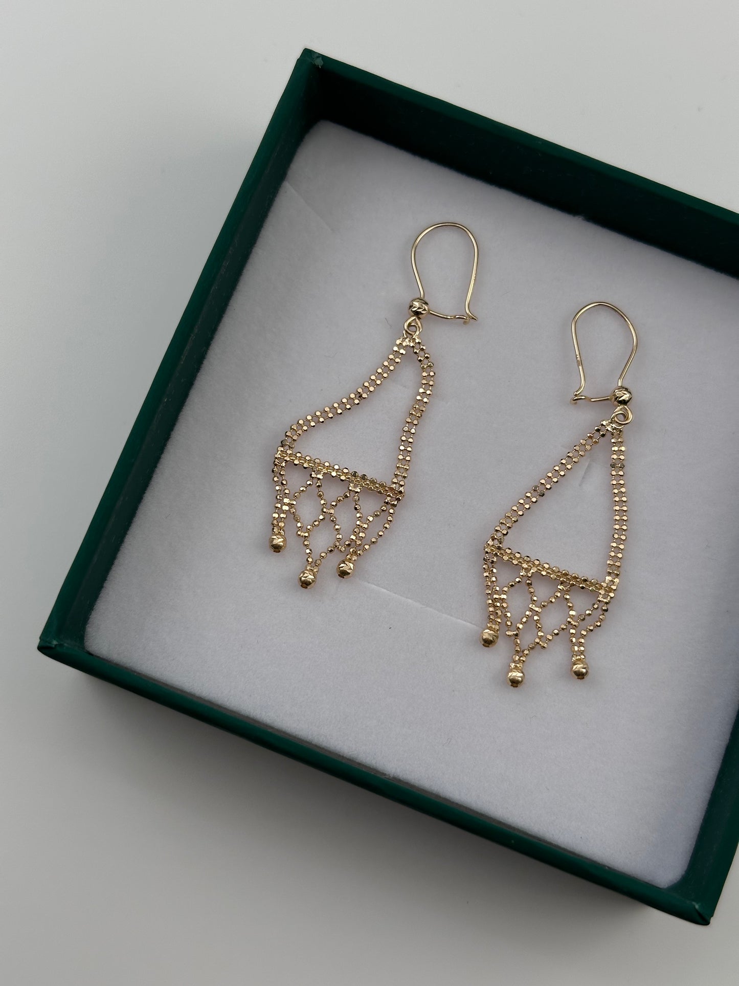 14K Gold Beaded Dangle Earrings – Real Gold Geometric Drop Earrings