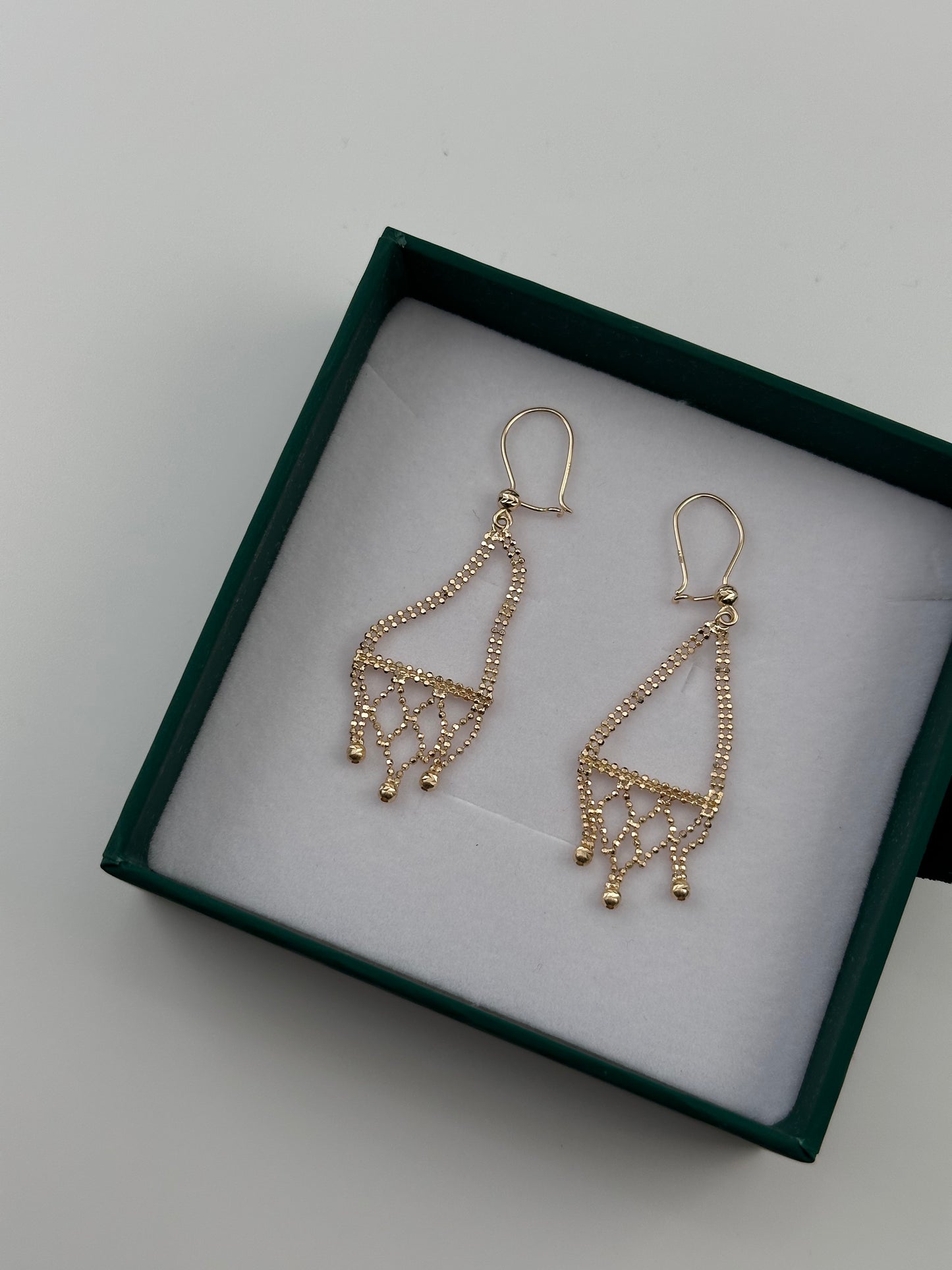 14K Gold Beaded Dangle Earrings – Real Gold Geometric Drop Earrings