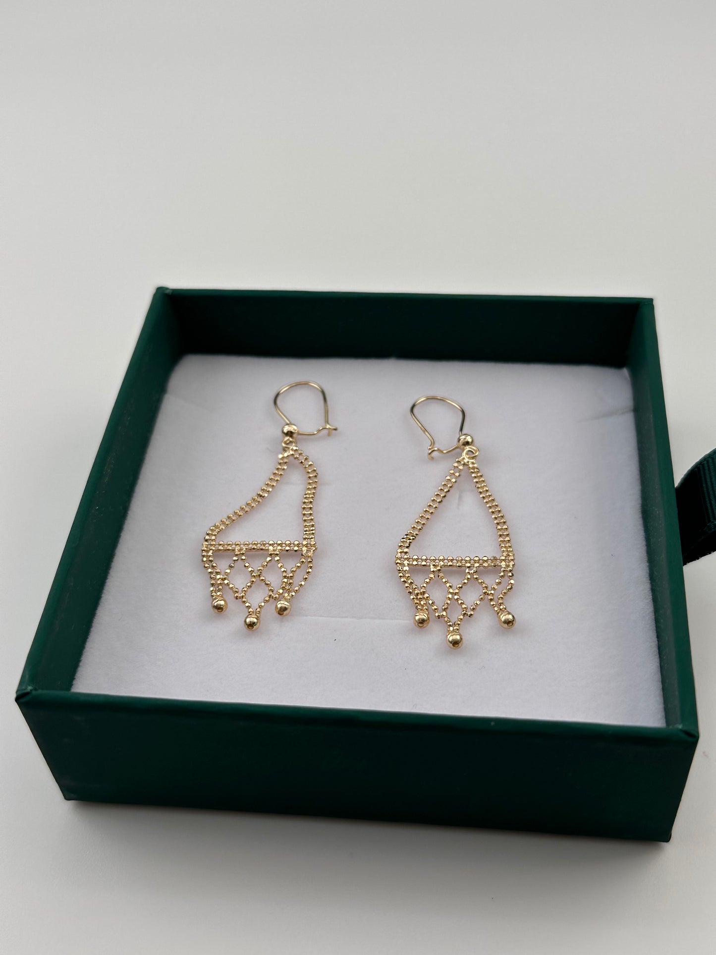 14K Gold Beaded Dangle Earrings – Real Gold Geometric Drop Earrings