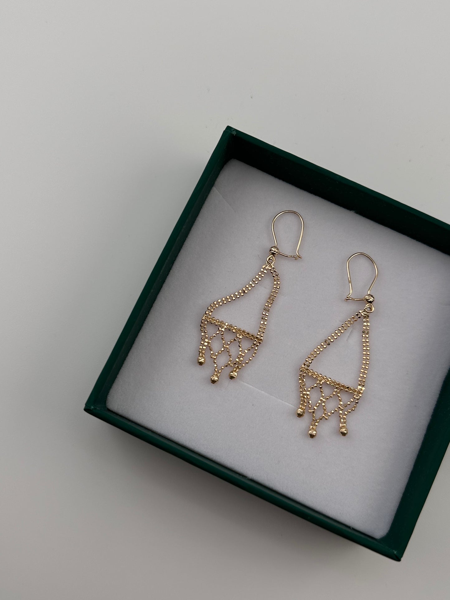 14K Gold Beaded Dangle Earrings – Real Gold Geometric Drop Earrings