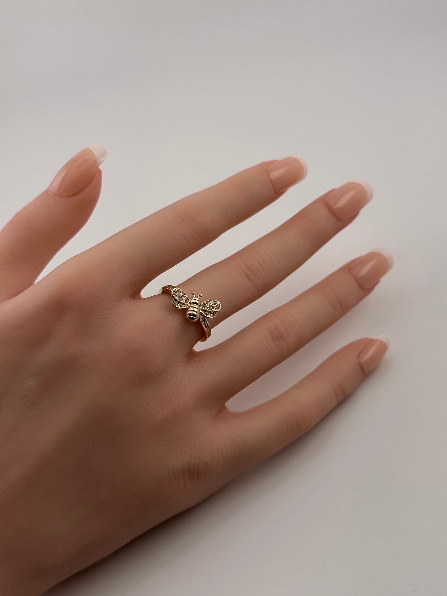 14K Gold CZ Bee Ring – Nature-Inspired Gold Ring | Size 7
