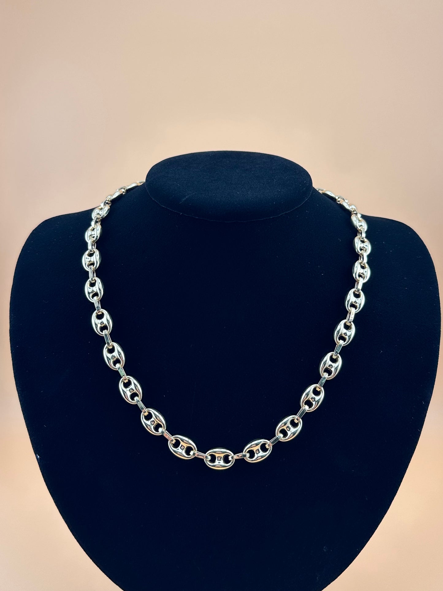 14K Gold Puffed Mariner Necklace – 18" Solid Yellow Gold Chain