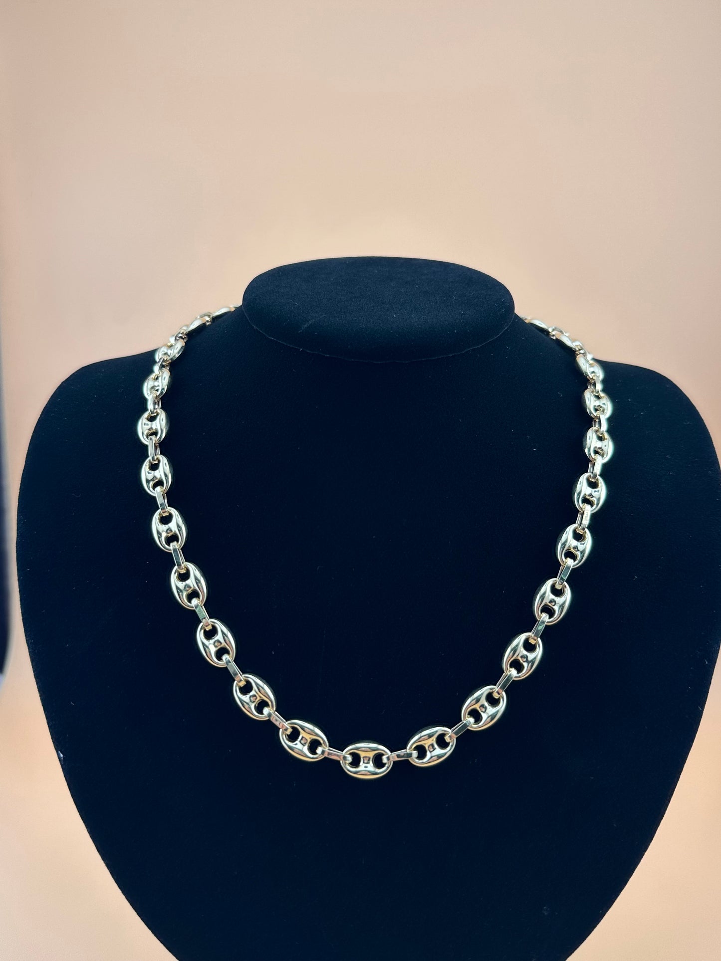 14K Gold Puffed Mariner Necklace – 18" Solid Yellow Gold Chain
