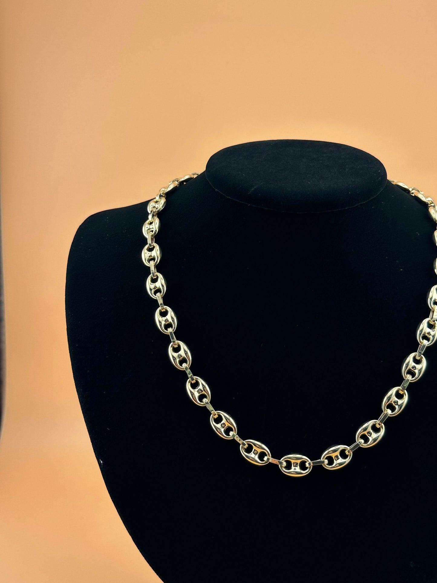 14K Gold Puffed Mariner Necklace – 18" Solid Yellow Gold Chain