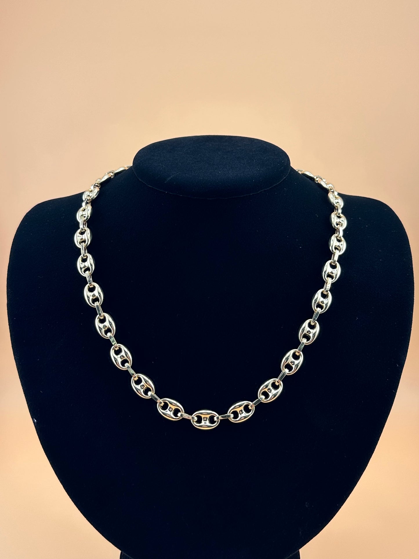 14K Gold Puffed Mariner Necklace – 18" Solid Yellow Gold Chain