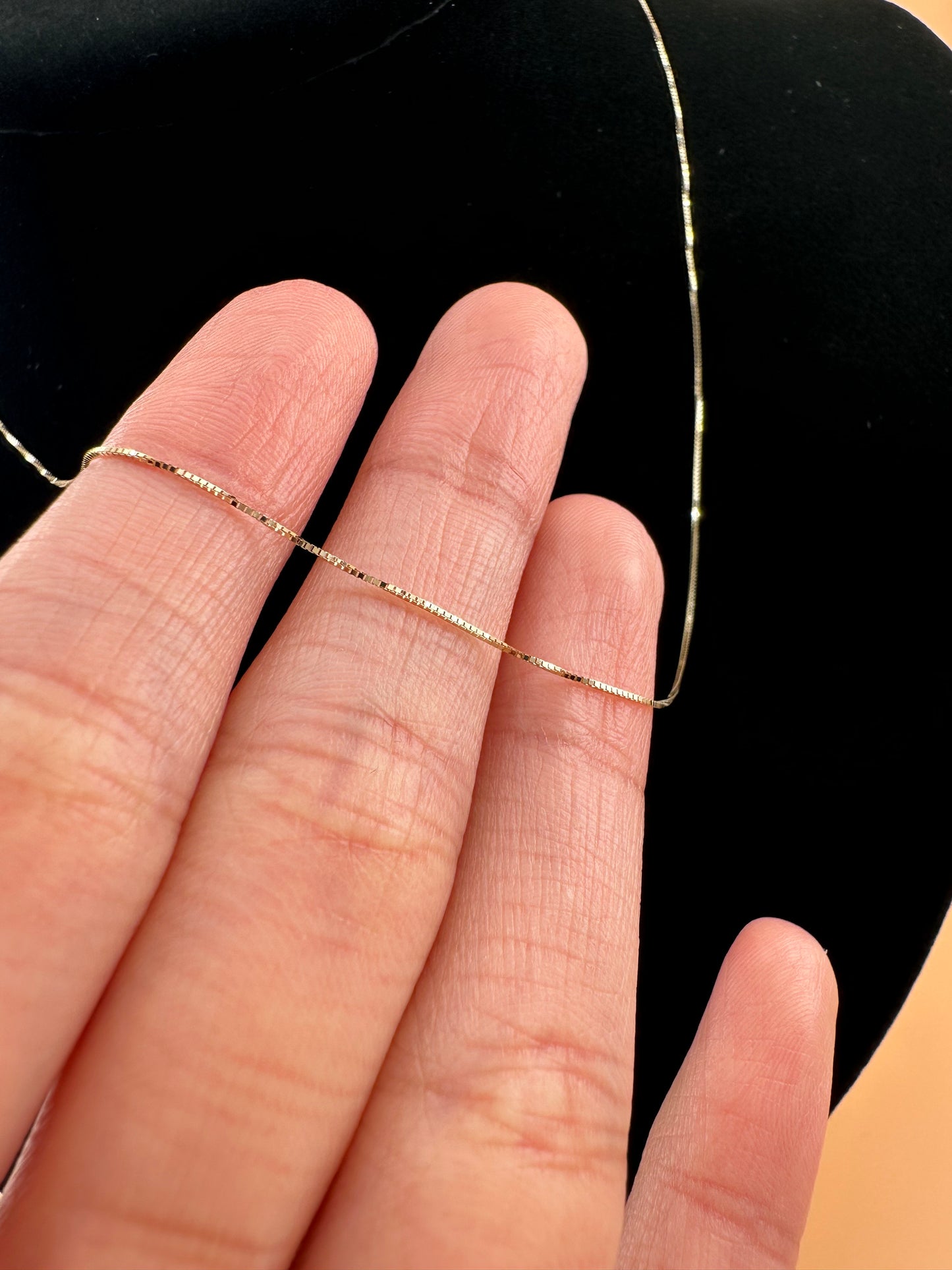 14K Gold Box Chain Necklace – 0.5mm Dainty Solid Gold Chain for Women & Men