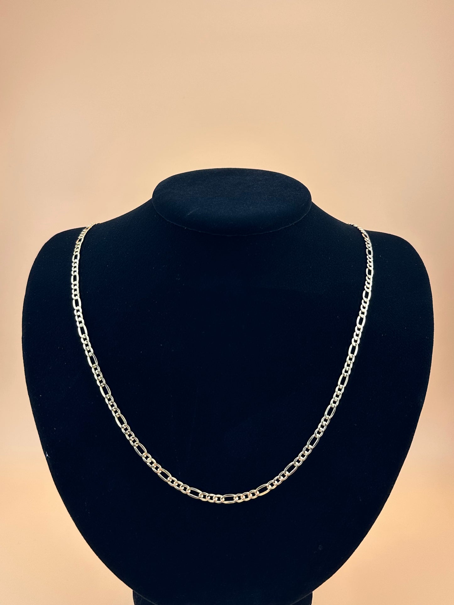 14K Gold Hollow Beveled Figaro Chain